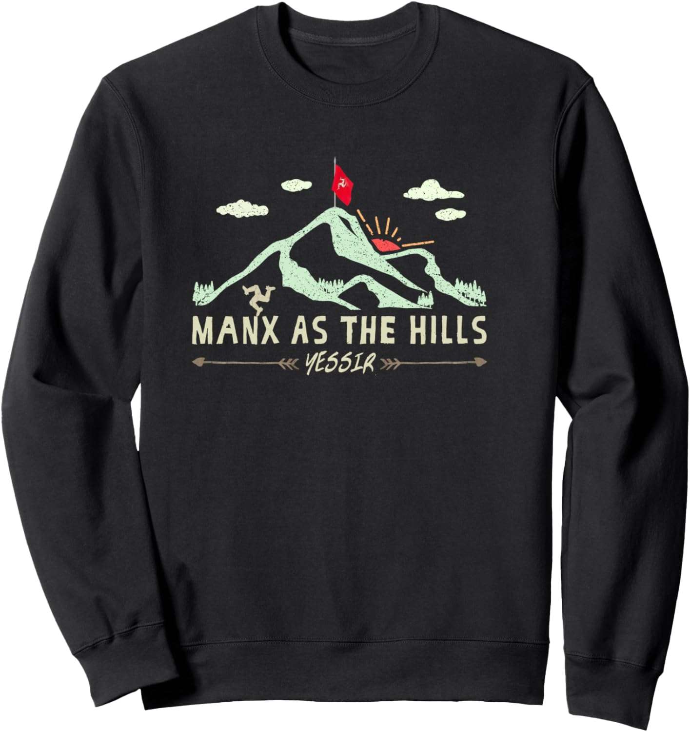 Manx as The Hills YESSIR Île de Man Manx Graphic Manche Longue Sweatshirt - Sweatshirt | Black