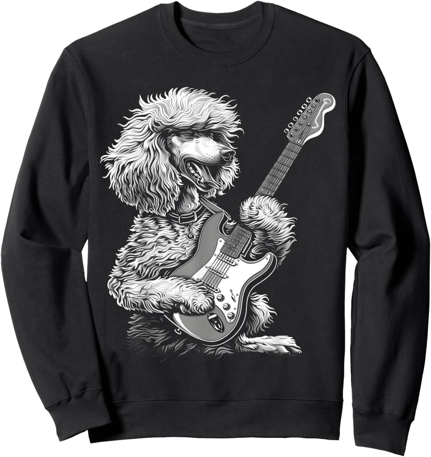 Funny Poodle Dog Playing Electric Guitar Rock Dog Dad Sweatshirt - Sweatshirt | Black