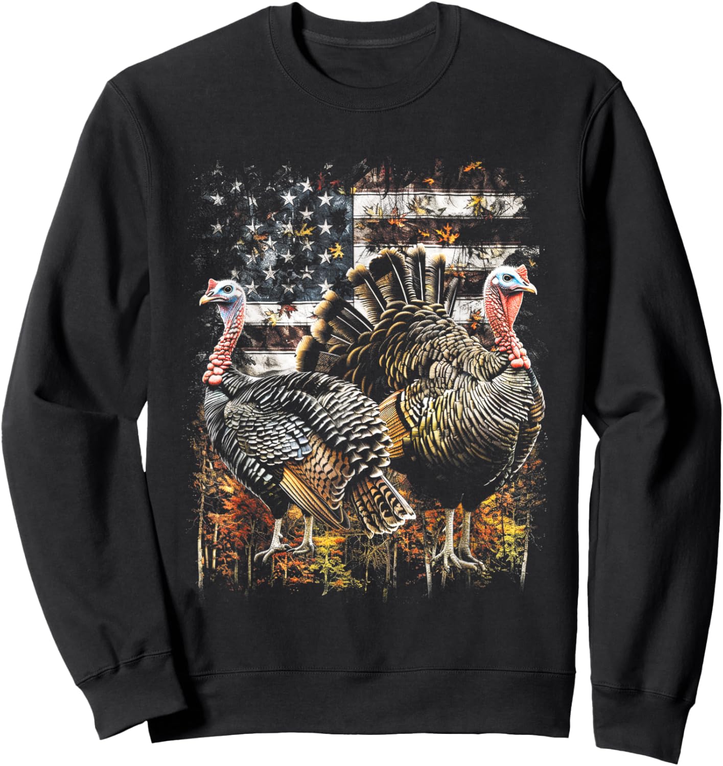 Beautiful Wild Turkey Hunting Camo American Flag Sweatshirt - Sweatshirt | Black