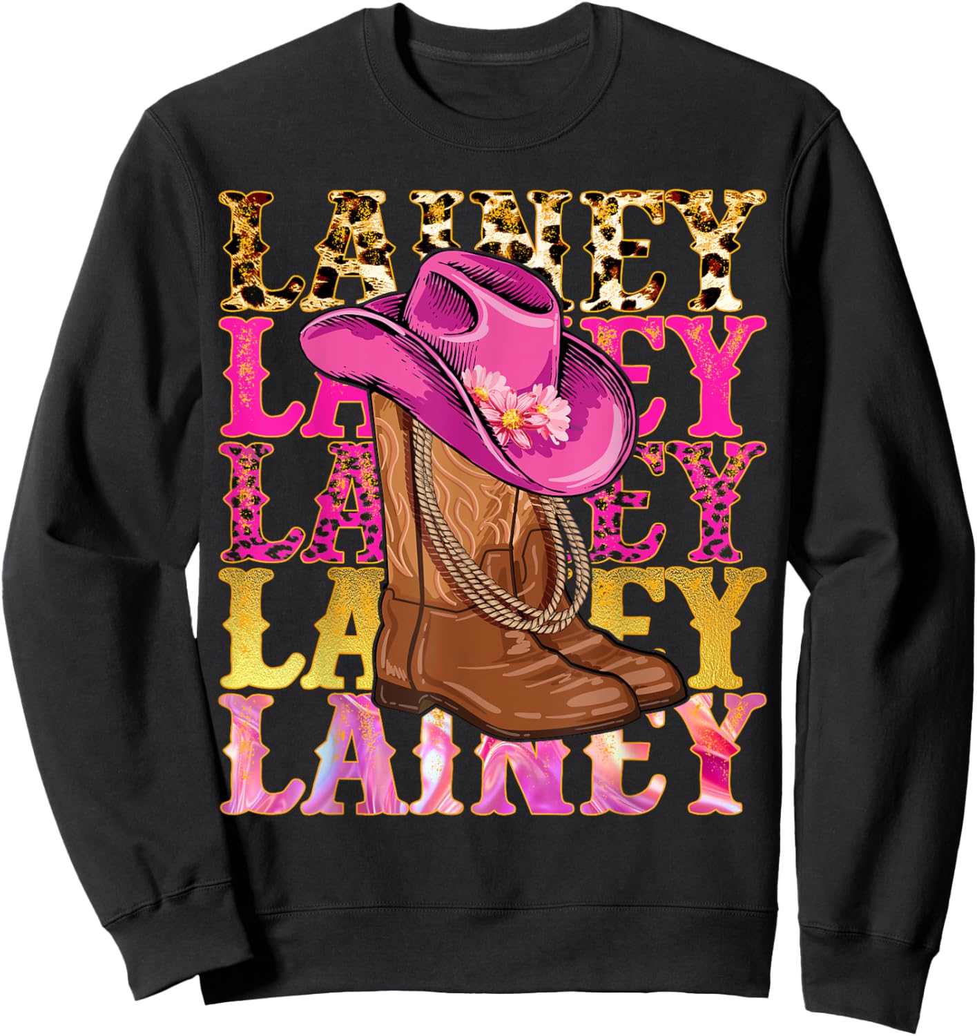Lainey First Name Personalized Birthday Cowgirl Outfit Sweatshirt - Sweatshirt | Black