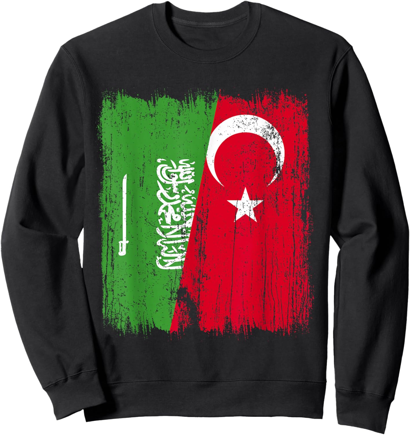 Saudi Arabia Turkey Half Flag Turkiye Saudi Arabian Turkish Sweatshirt - Sweatshirt | Black