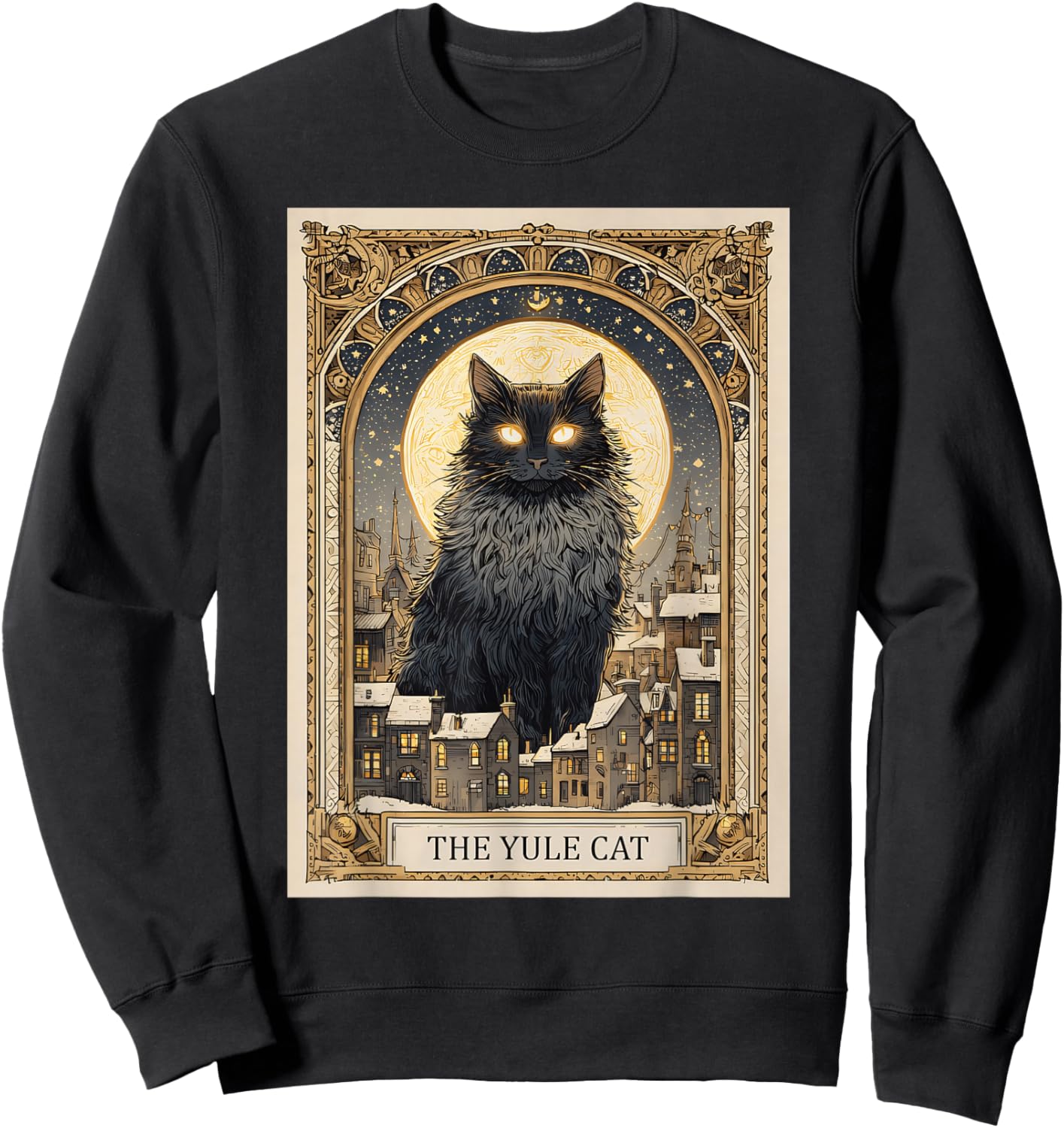 Creepmas Vintage The Yule Cat Tarot Card Dark Christmas Sweatshirt - Sweatshirt | Black