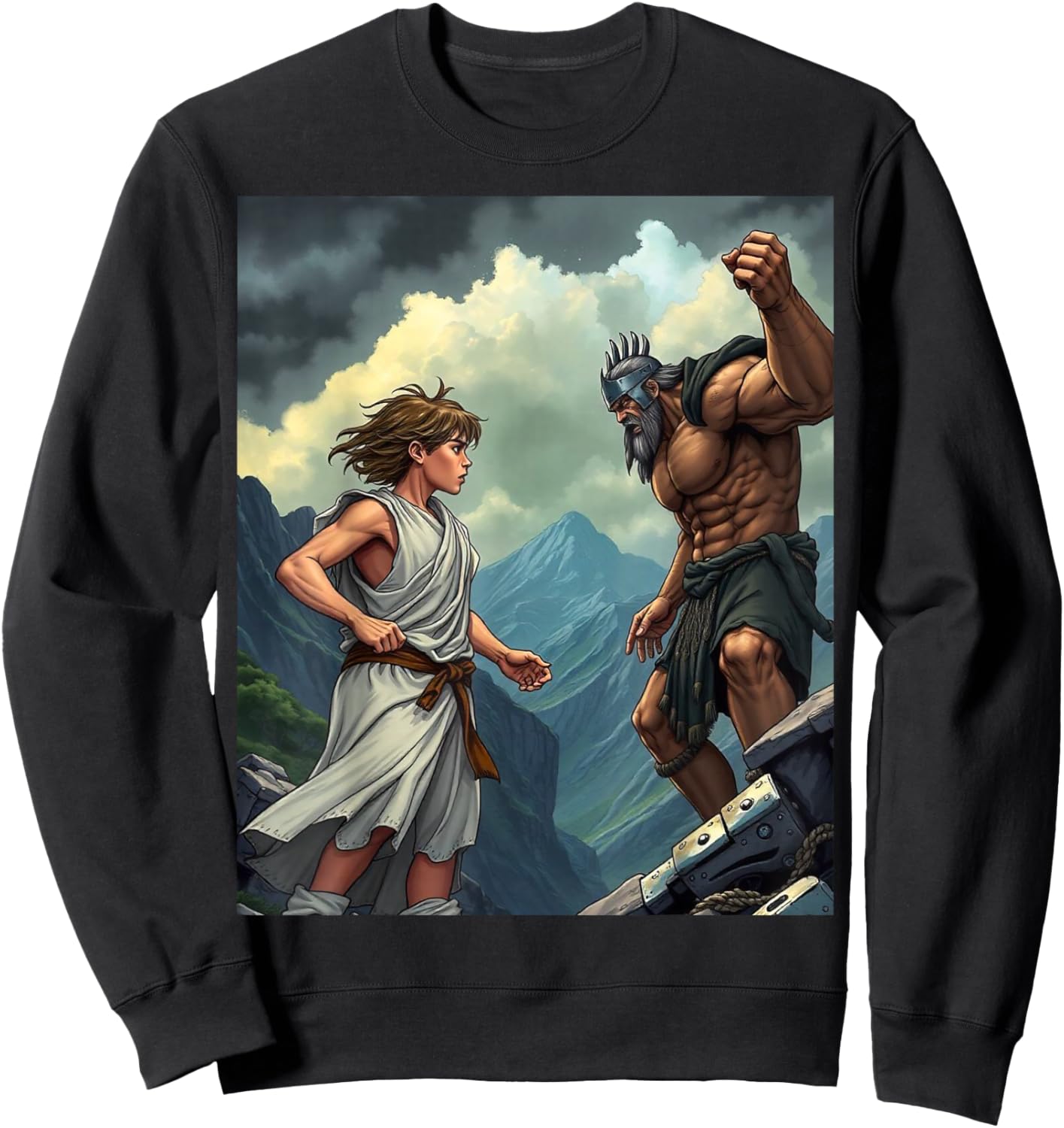 David and Goliath Bible Book of Samuel King David Comic Sweatshirt - Sweatshirt | Black