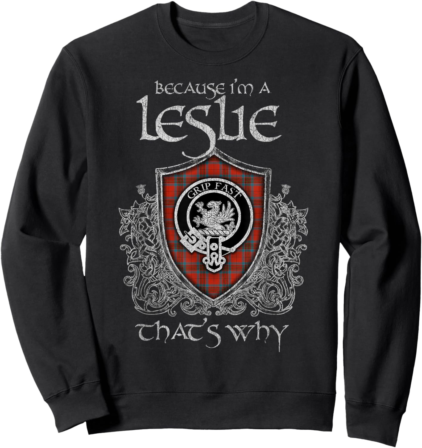 Clan Leslie Crest Tartan Celtic Last Name Vinatge Sweatshirt - Sweatshirt | Black
