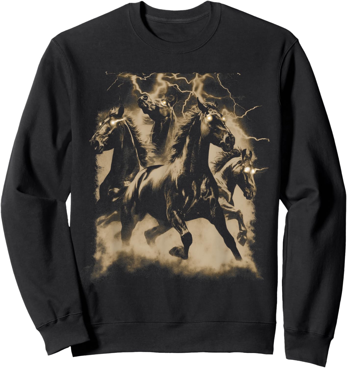 Vintage Horse Lightning Retro 80s 90s Western Grunge Graphic Sweatshirt - Sweatshirt | Black