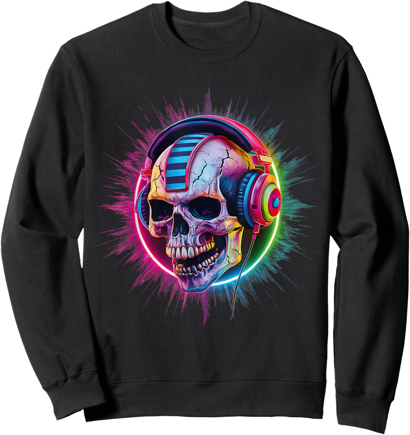 Skull Wearing Headphones Gamer Skeleton Gaming Graffiti Sweatshirt - Sweatshirt | Black