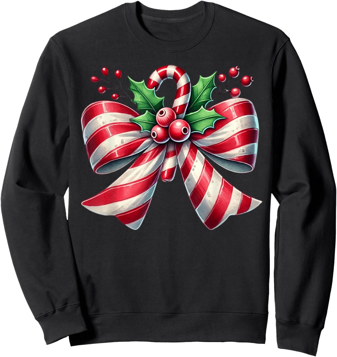 Cute Bow Candy Cane Coquette Christmas Sweatshirt - Sweatshirt | Black