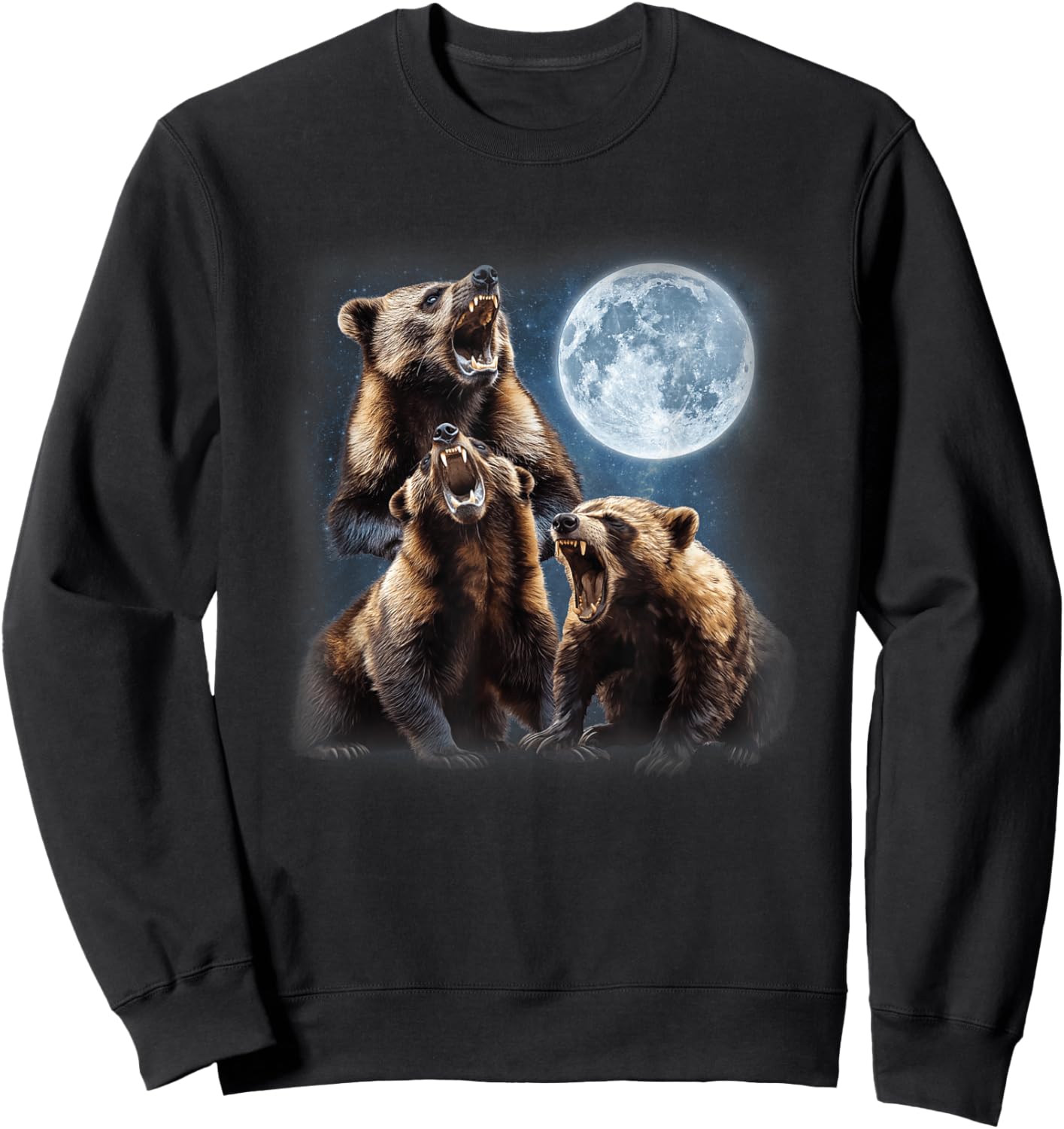3 Wolverines Howling at the Moon Carcajou Badger Animal Sweatshirt - Sweatshirt | Black