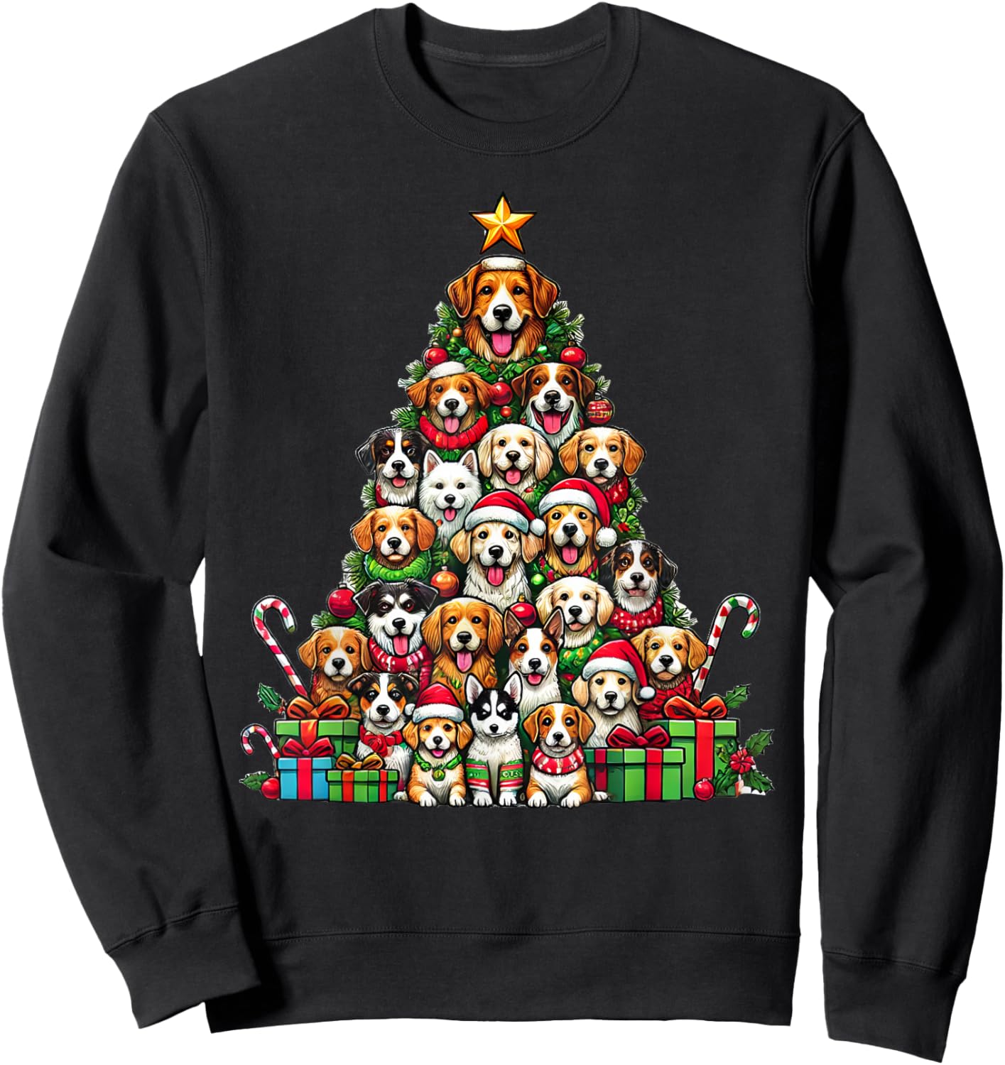 Dog Christmas Tree Funny Dog Xmas Women Girls Kids Sweatshirt - Sweatshirt | Black