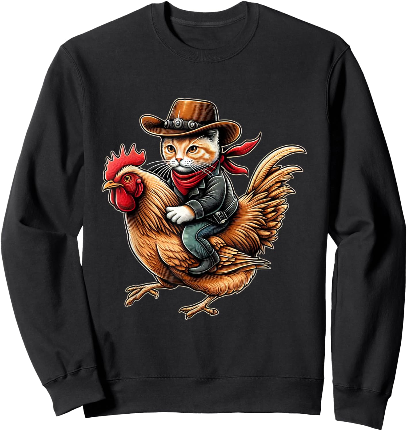 Cowboy Cat Riding Chicken Funny Western Vintage Design Sweatshirt - Sweatshirt | Black