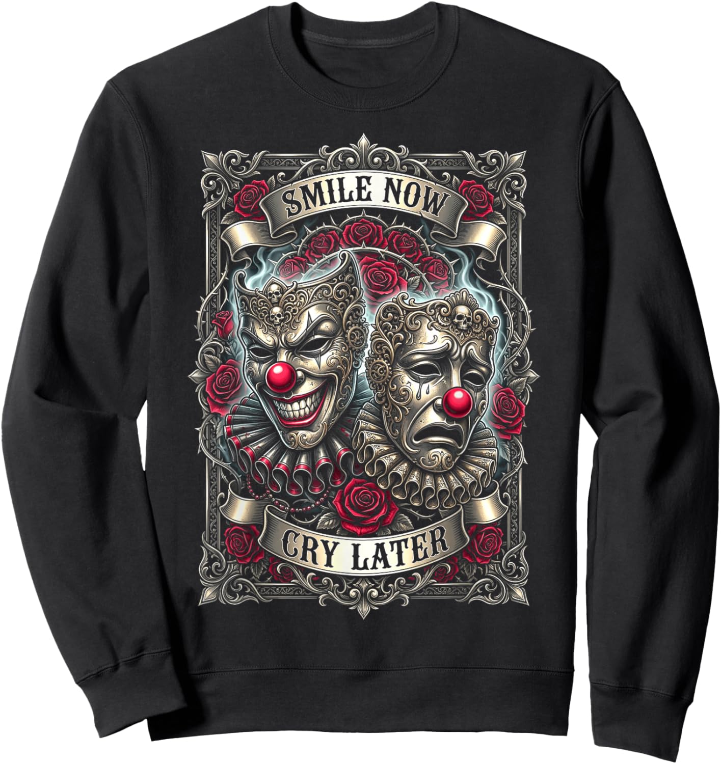 Smile Now Cry Later Theater Masks Sweatshirt - Sweatshirt | Black