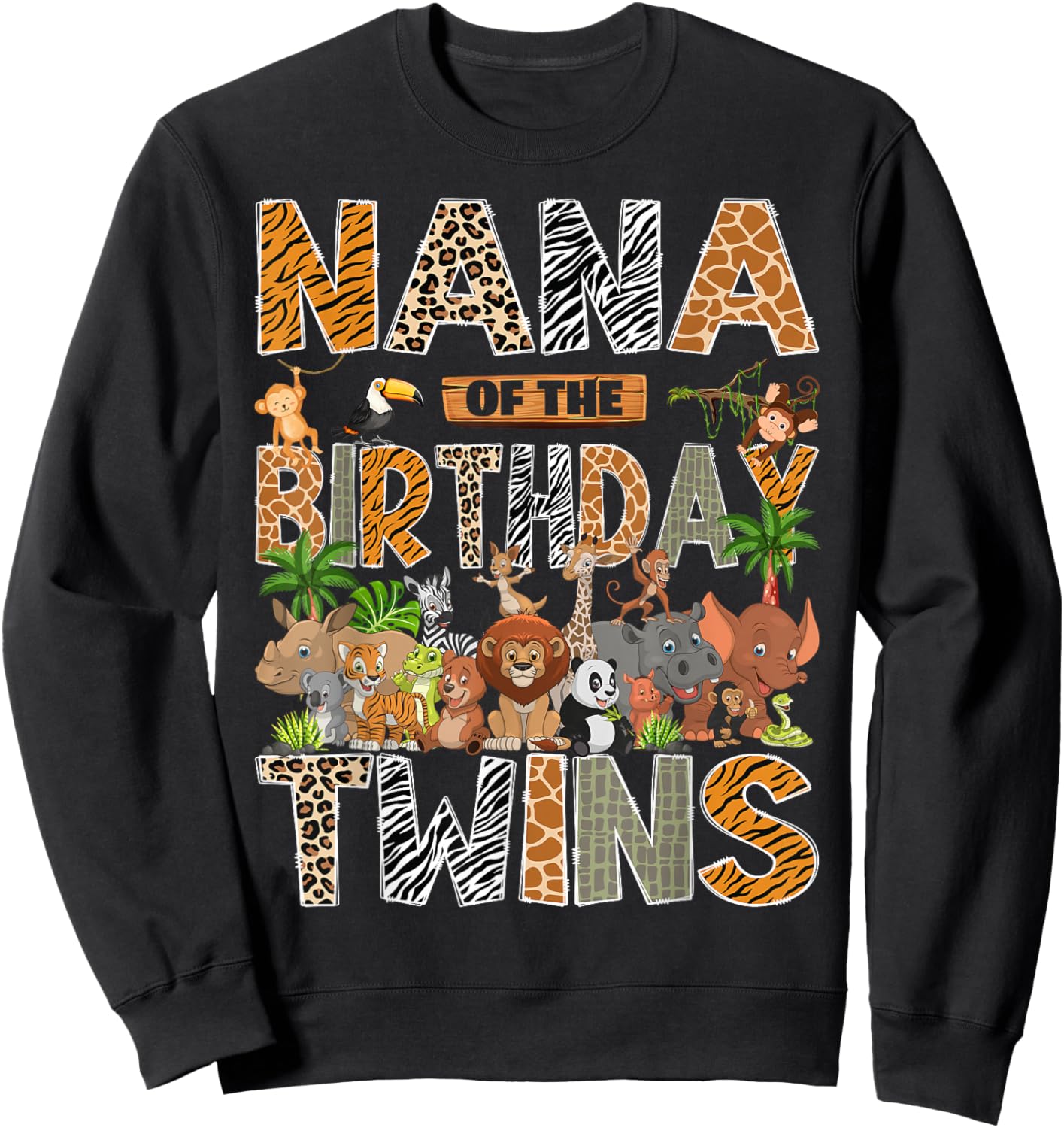 Nana of The Birthday Twins Safari Wild One Zoo Animal Sweatshirt - Sweatshirt | Black