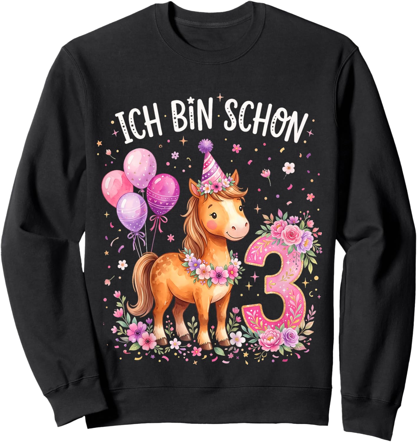 Ich Bin Schon 3 Geburtstag Pferde Sweatshirt - Sweatshirt | Black