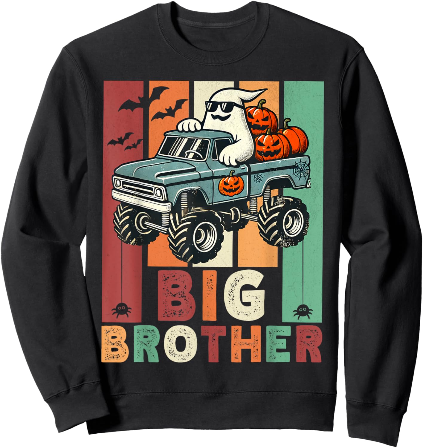 Vintage Ghost Monster Truck Halloween Big Brothers Pumpkins Sweatshirt - Sweatshirt | Black
