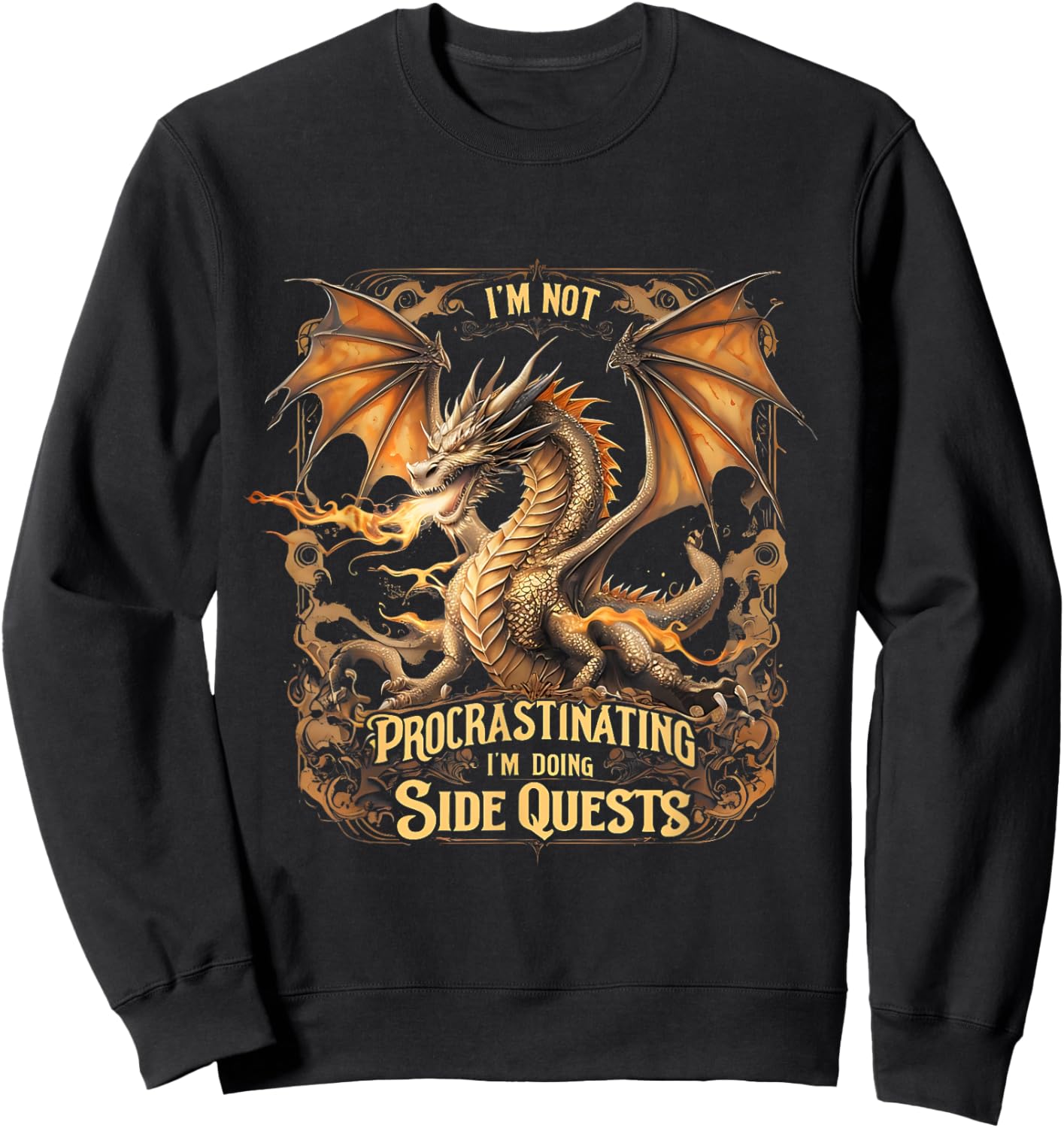 Fantasy Dragon Gamer Procrastination Side Quest Apparel Sweatshirt - Sweatshirt | Black