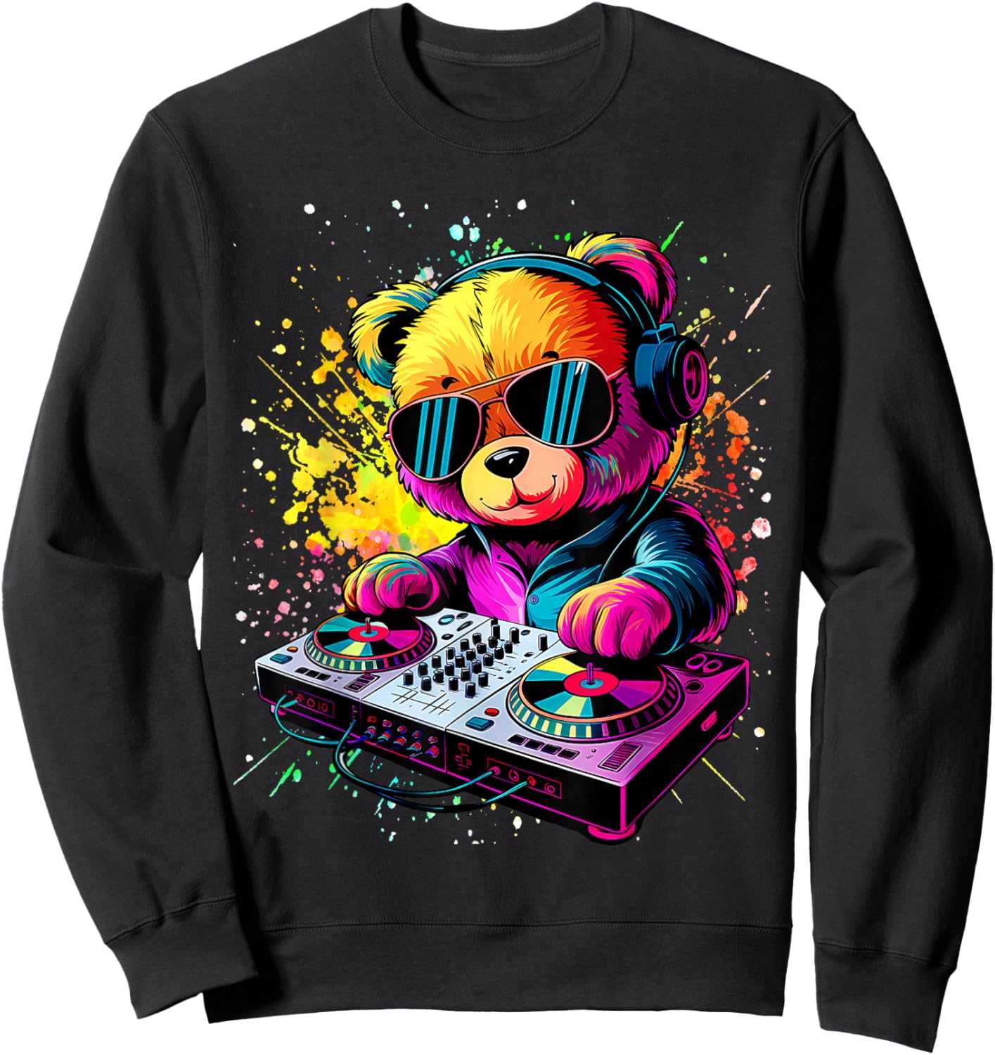 Cartoon Teddy DJ Sweatshirt - Sweatshirt | Black