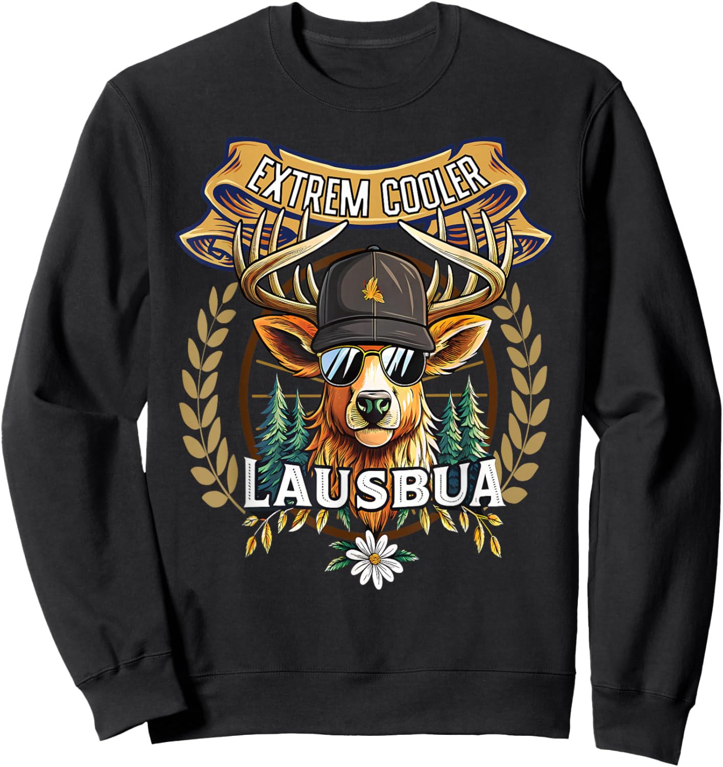 Lausbua Hirsch Lederhose Kinder Trachten Herren Lausbua Sweatshirt - Sweatshirt | Black