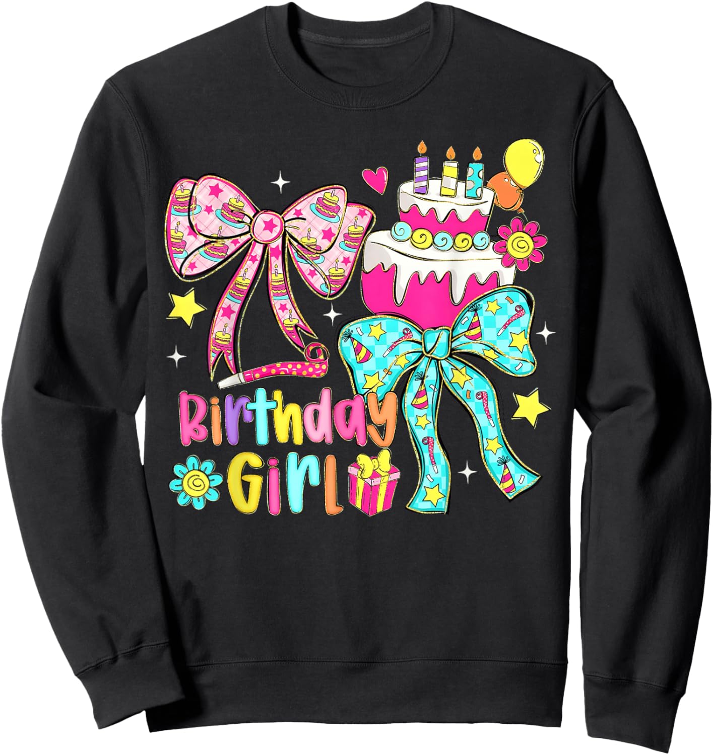 Happy Birthday Pink Coquette Bow Birthday Girl Women Kid Sweatshirt - Sweatshirt | Black