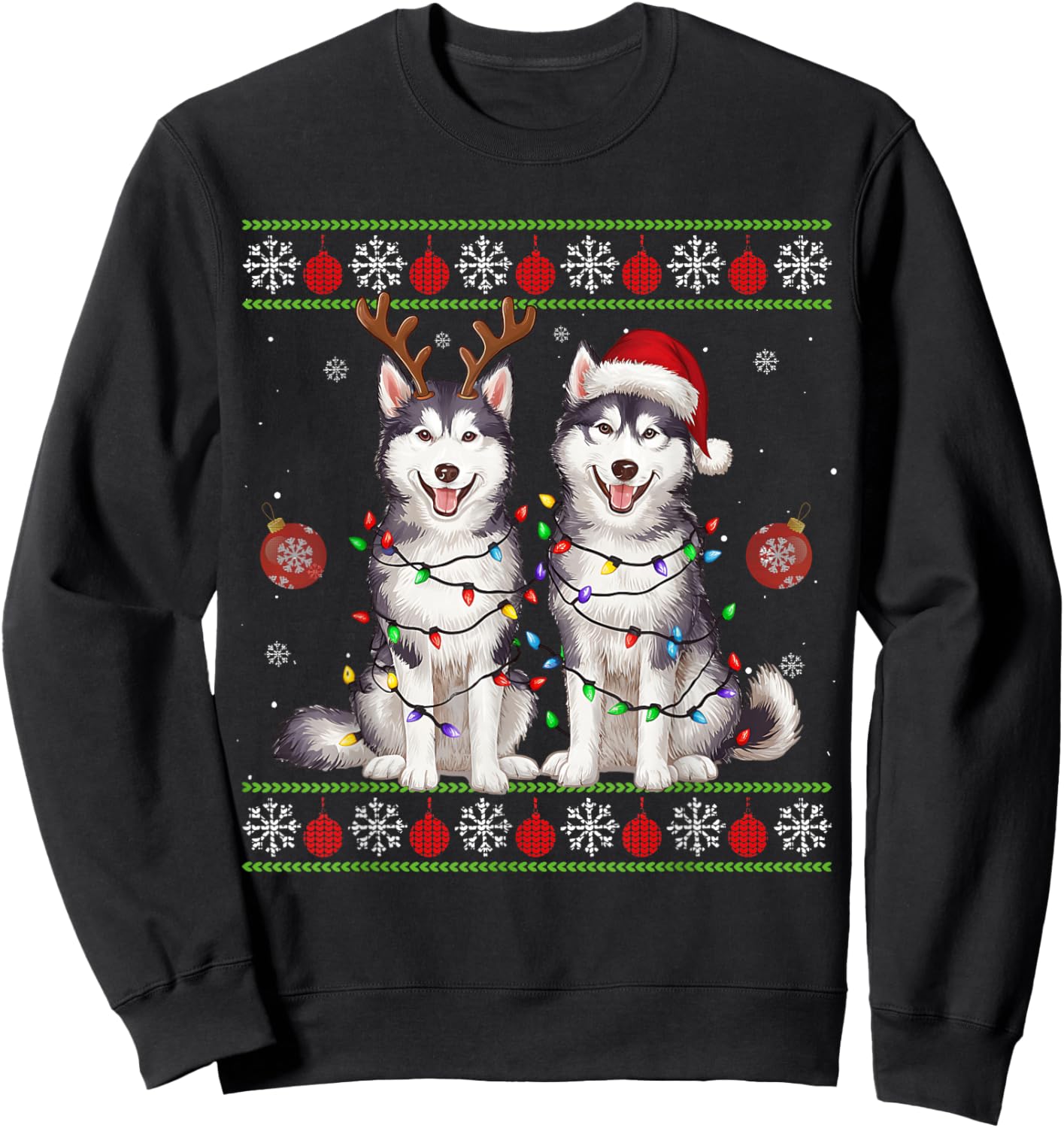 Siberian Husky Christmas Santa Reindeer Christmas Sweater Sweatshirt - Sweatshirt | Black