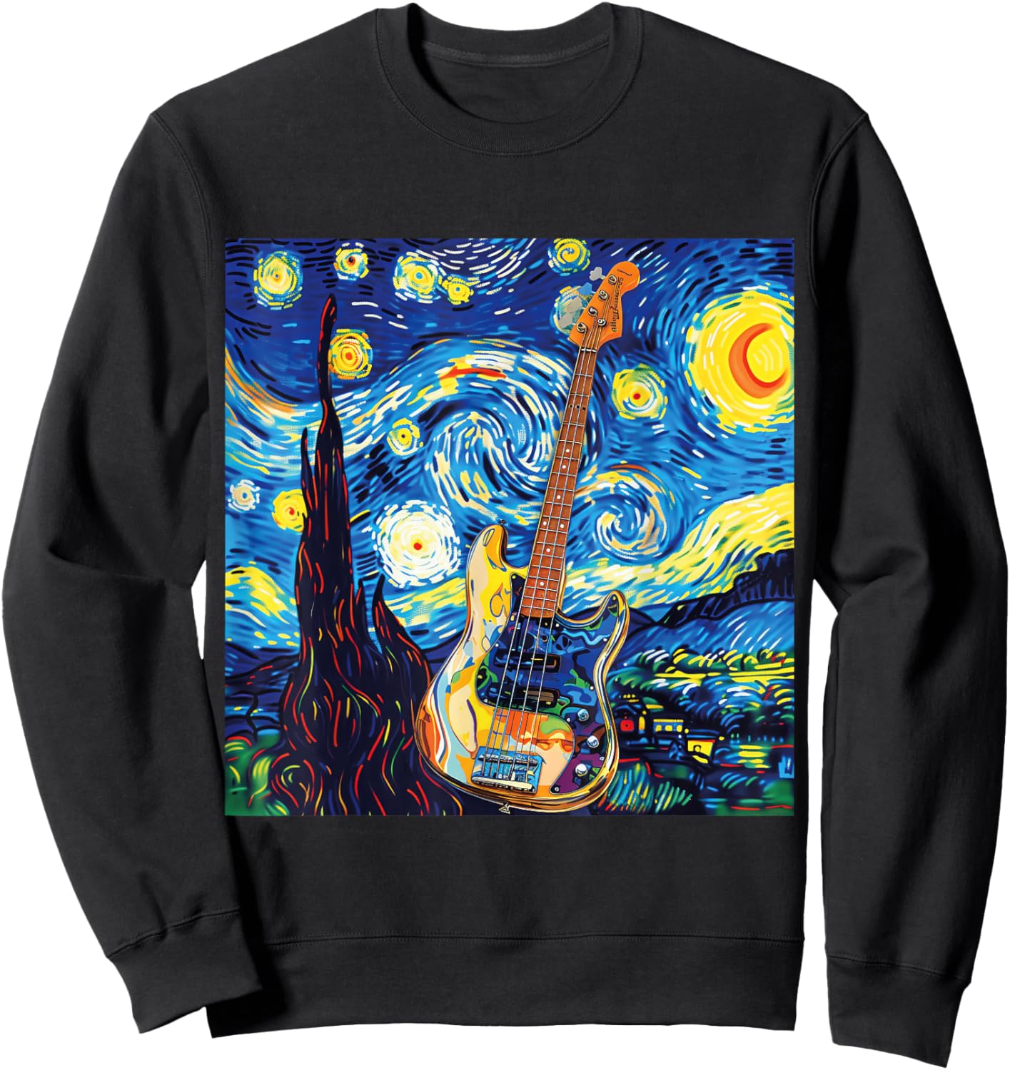Melodic Starry Night Bass Guitar Inspiration Sweatshirt - Sweatshirt | Black