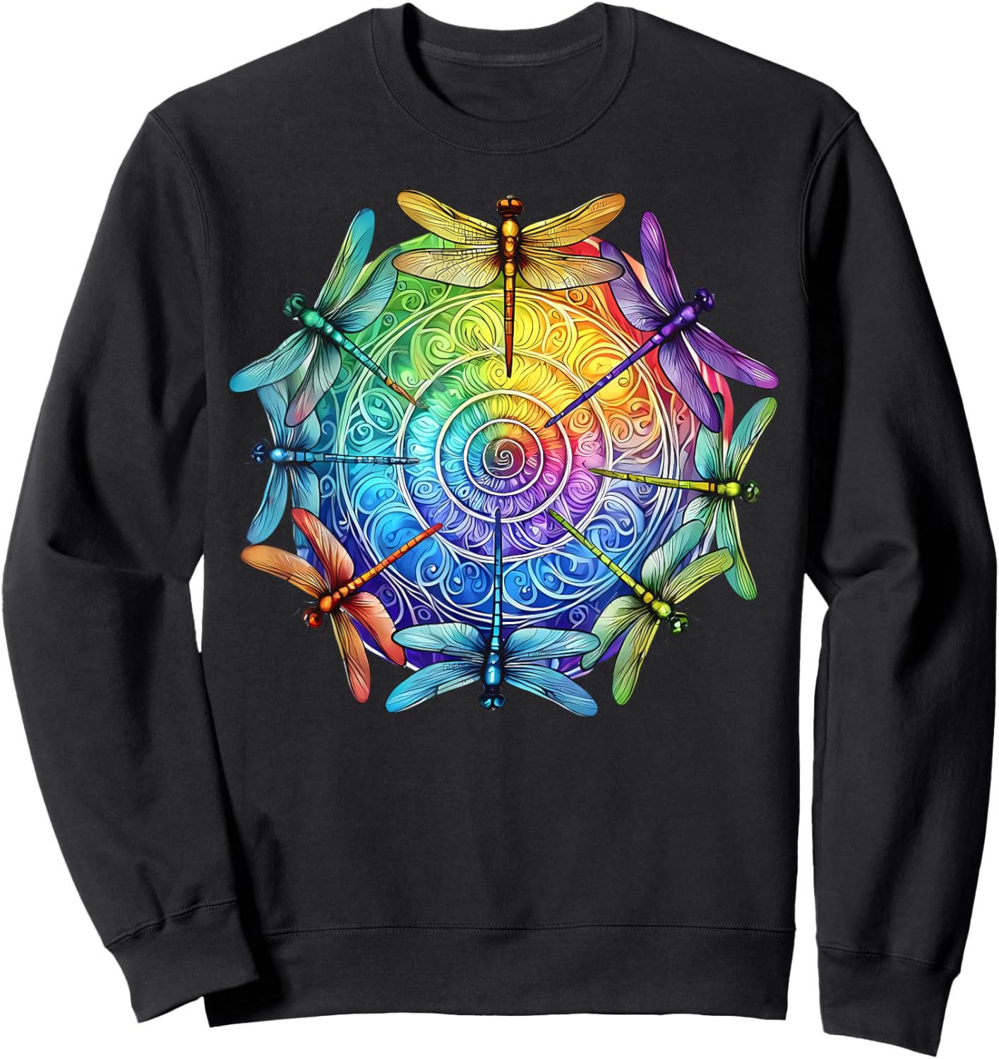 Gay Pride Rainbow Dragonfly Spiral Mandala LGBTQ Month Sweatshirt - Sweatshirt | Black