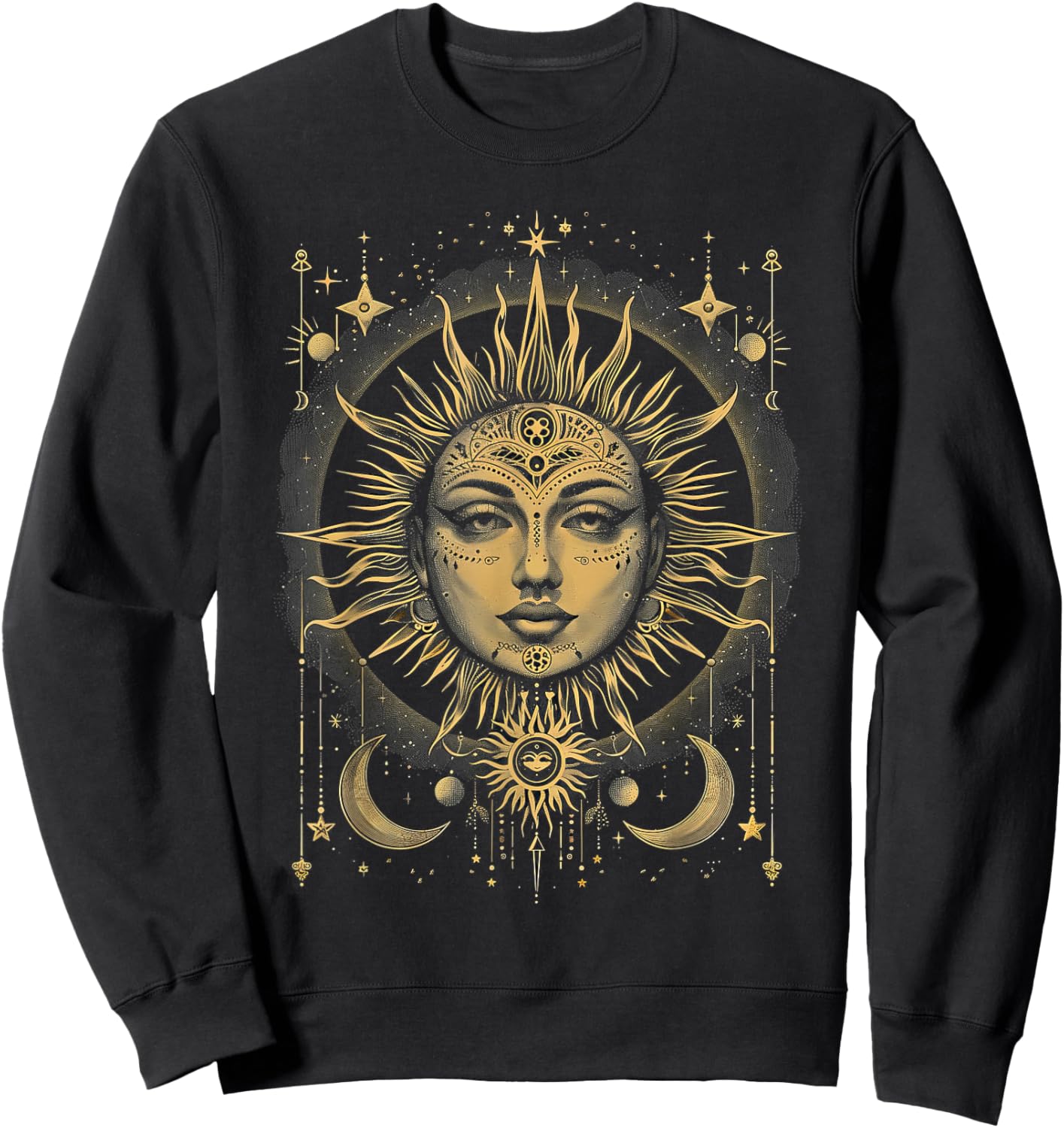 Mystic Sun and Moon Woman Mystical Flowers Aesthetic Sweatshirt - Sweatshirt | Black