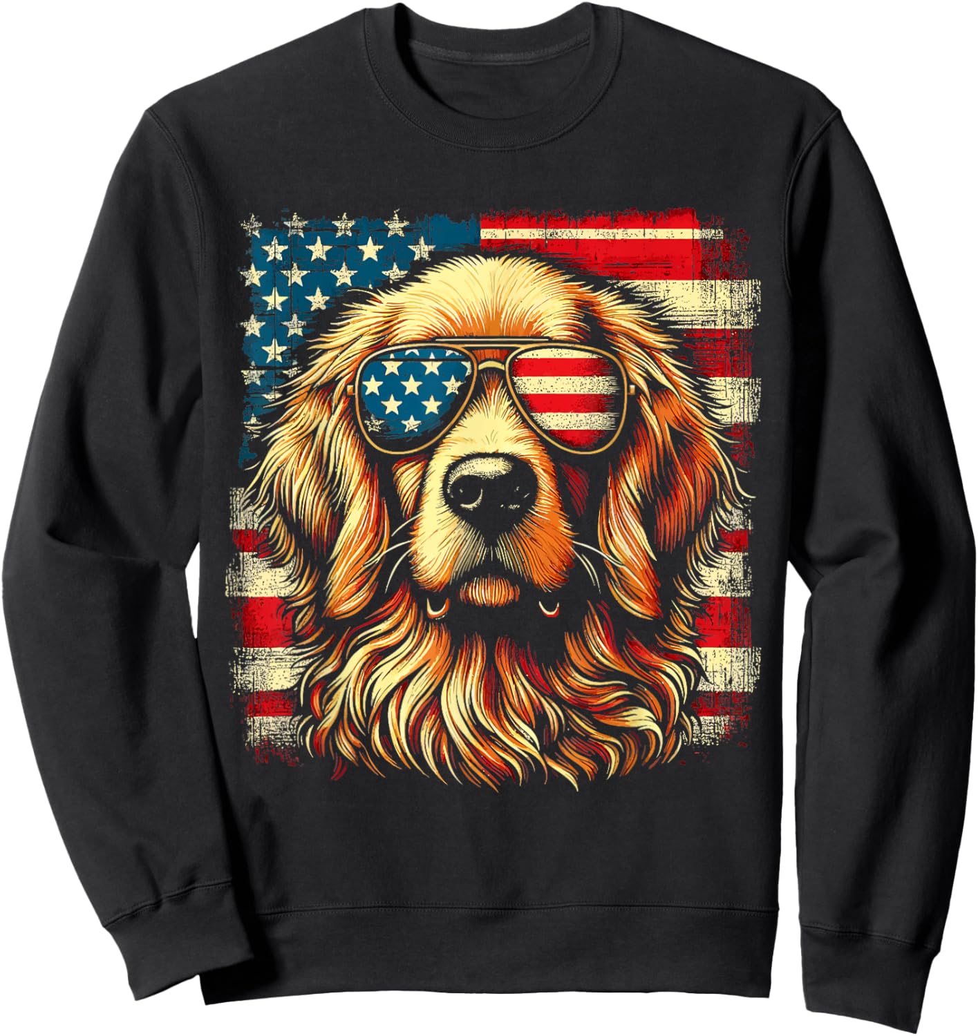 Golden Retriever Patriotic American US Flag 4th Of July Sweatshirt - Sweatshirt | Black