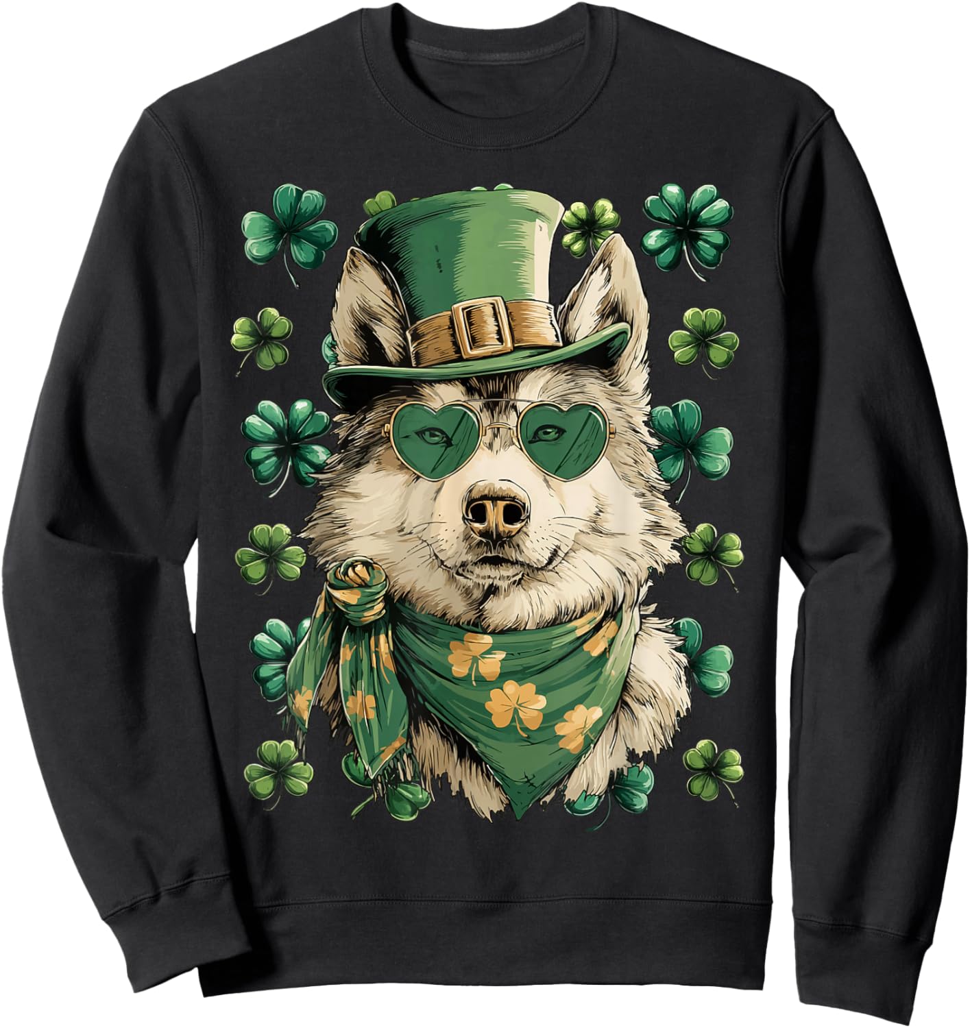 Lunettes de Soleil Loup Irlandais avec cœurs Trèfle St Patrick Sweatshirt - Sweatshirt | Black