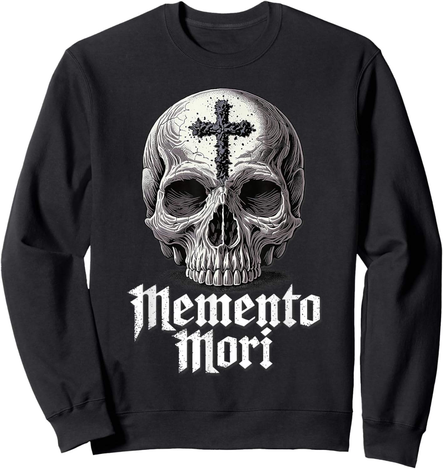 Memento Mori Catholic Crucifix Traditional Latin Mass Skull Sweatshirt - Sweatshirt | Black