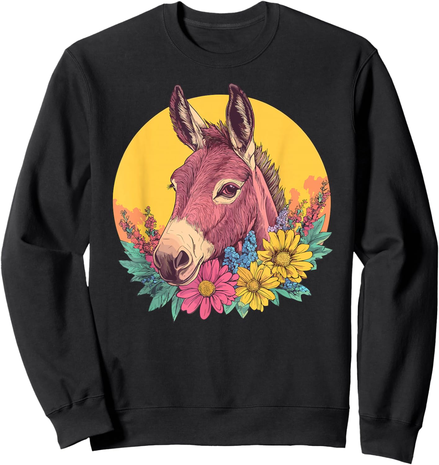 Donkey In Flowers With Yellow Sun Sweatshirt - Sweatshirt | Black