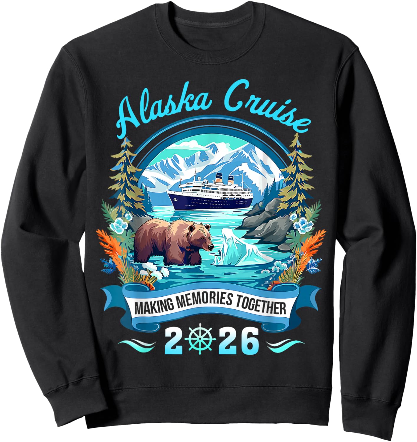 Alaskaa Cruise 2026 Matching Family Friend Group Vacation Sweatshirt - Sweatshirt | Black