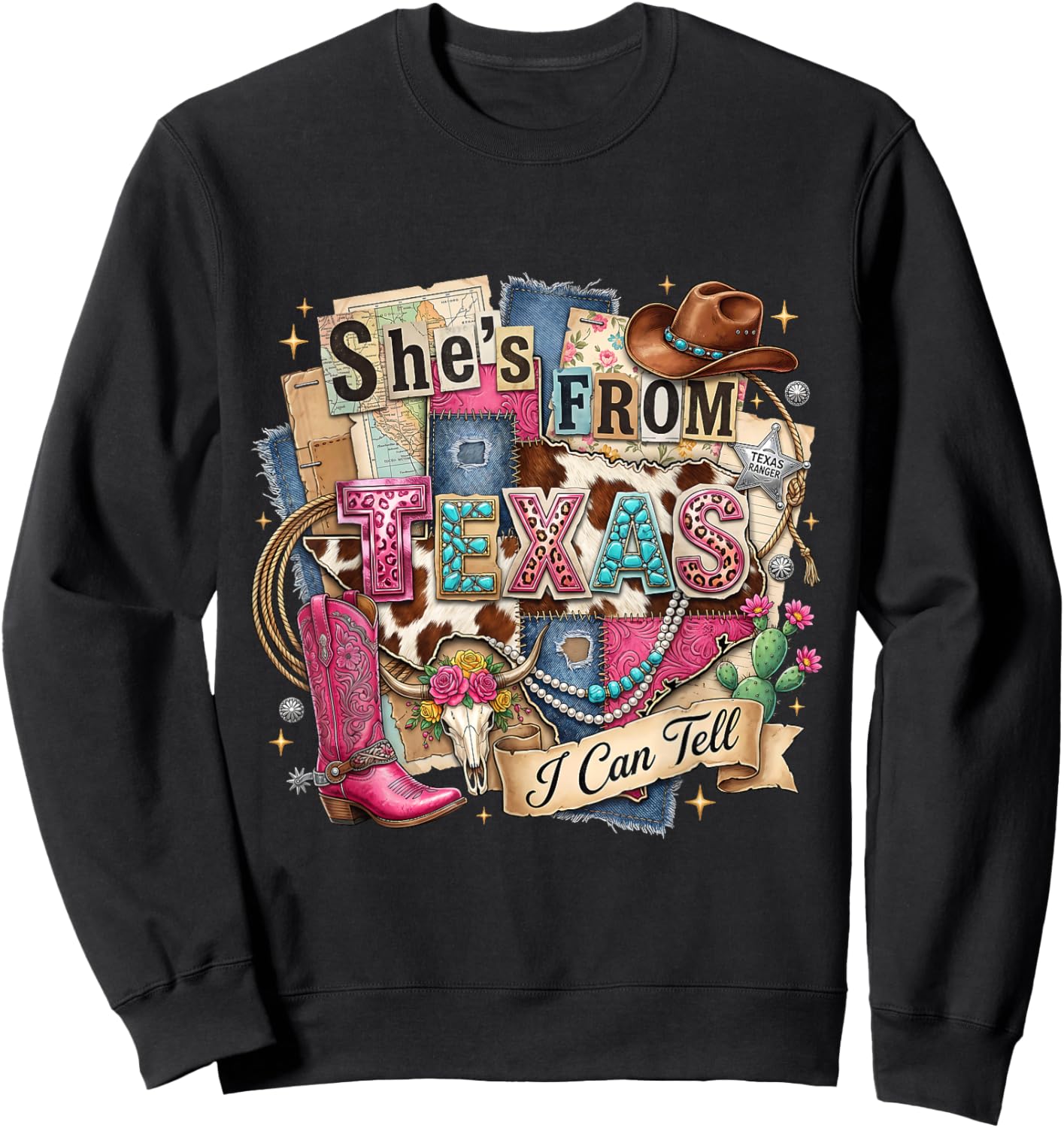 She's from Texas I Can Tell Western Cowgirl Pink Boot Gift Sweatshirt - Sweatshirt | Black