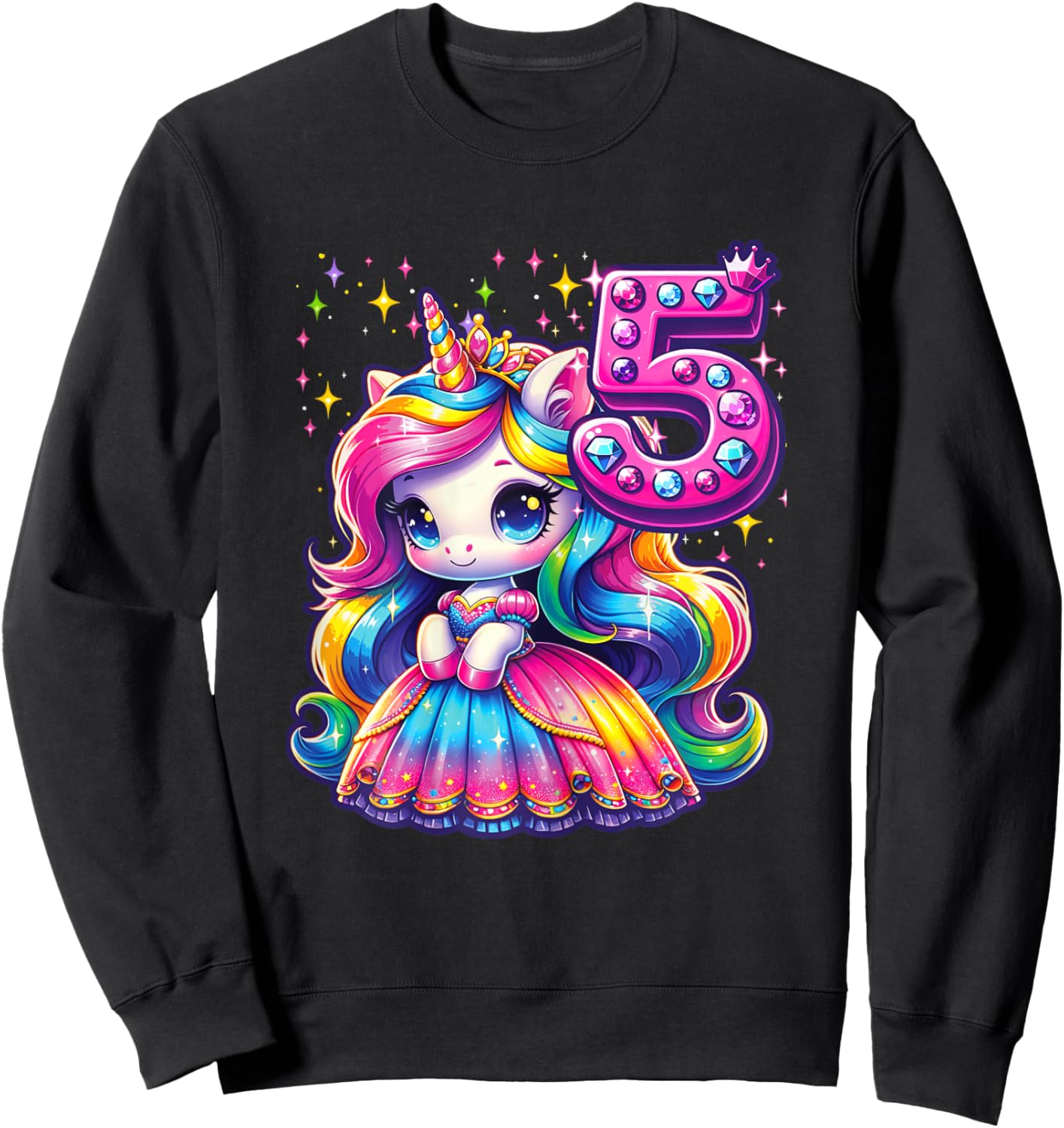 Unicorn Princess 5th Birthday 5 Year Old Party Girl Outfit Sweatshirt - Sweatshirt | Black