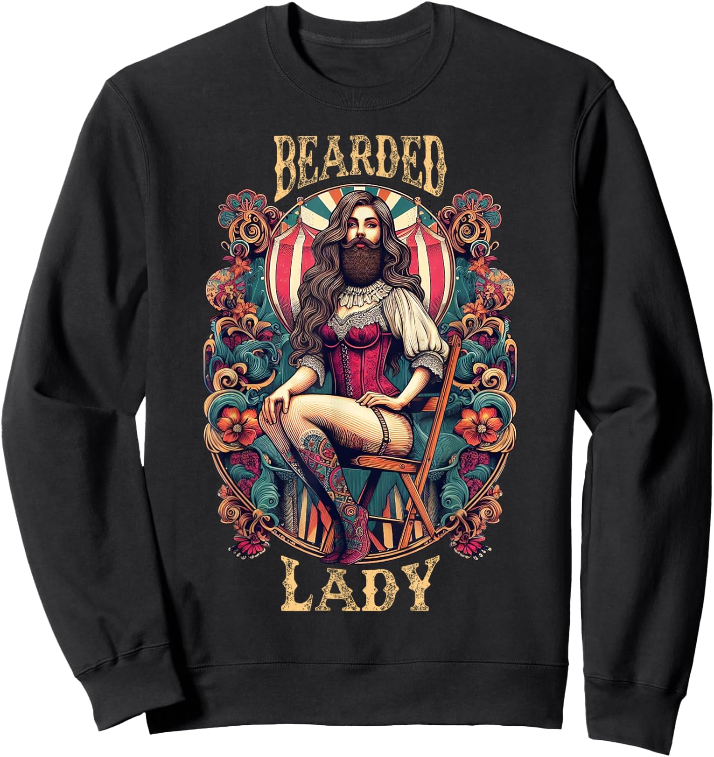 Funny Bearded Lady Costume Vintage Circus Carnival Party Sweatshirt - Sweatshirt | Black