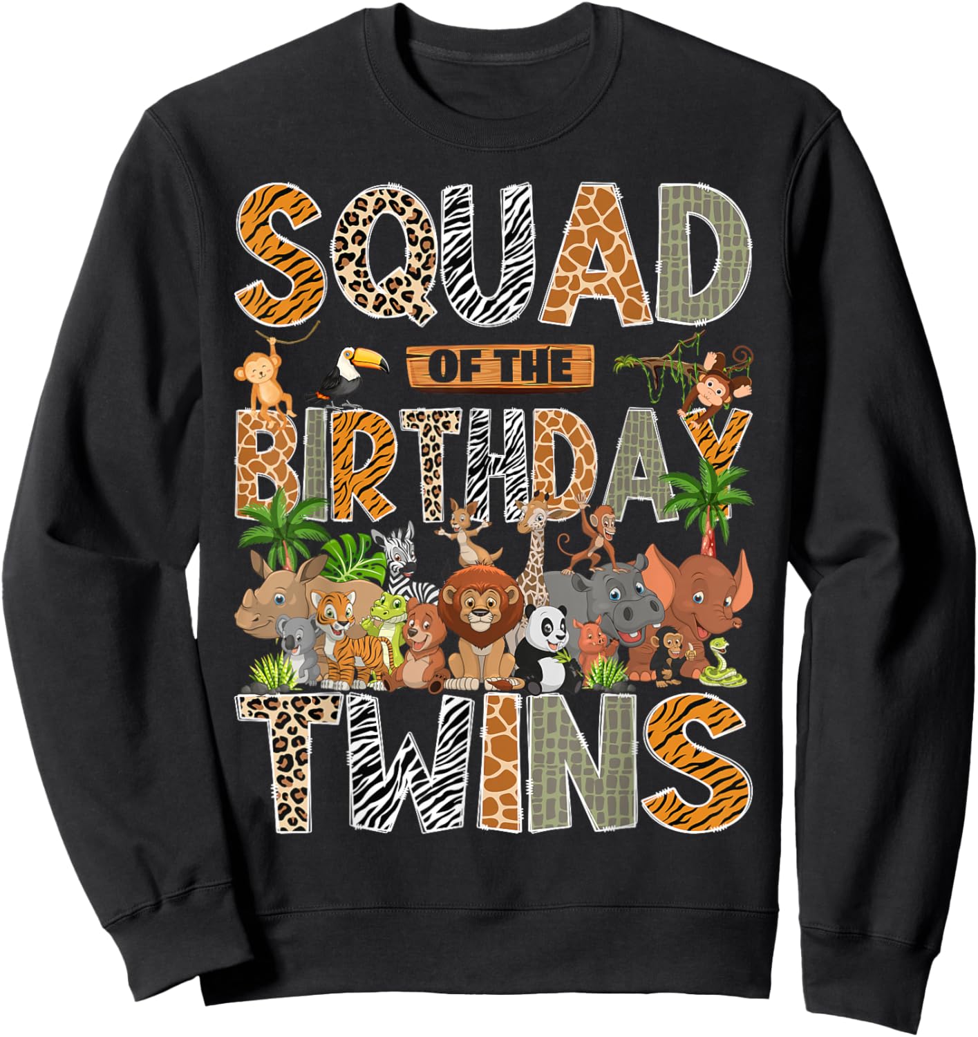 Squad of The Birthday Twins Safari Wild One Zoo Animal Sweatshirt - Sweatshirt | Black