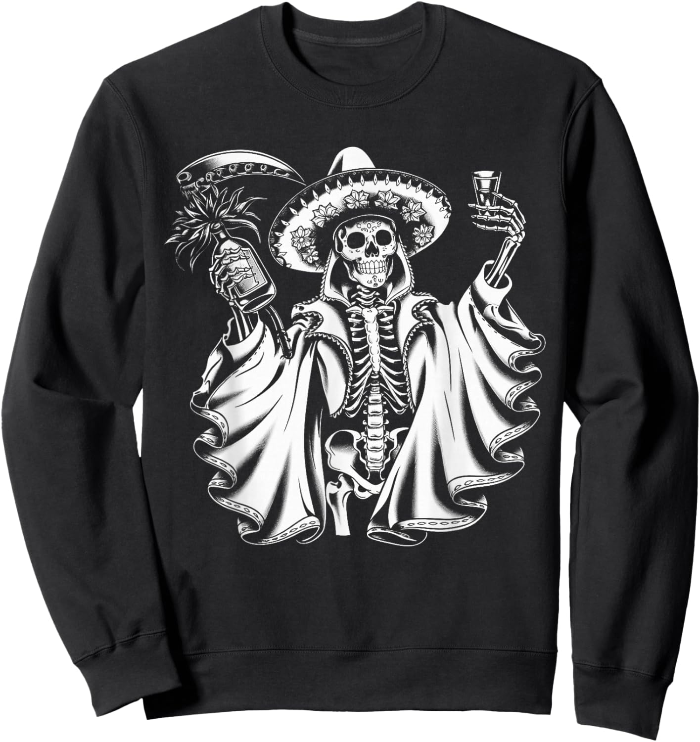 Mexico Vintage Skeleton Tequila Dia De Los Muertos Mexican Sweatshirt - Sweatshirt | Black