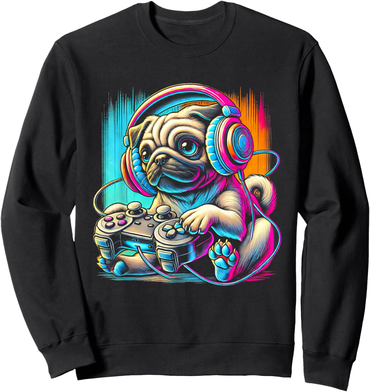 Pug Dog Colorful Video Game Controller Women Kids Sweatshirt - Sweatshirt | Black
