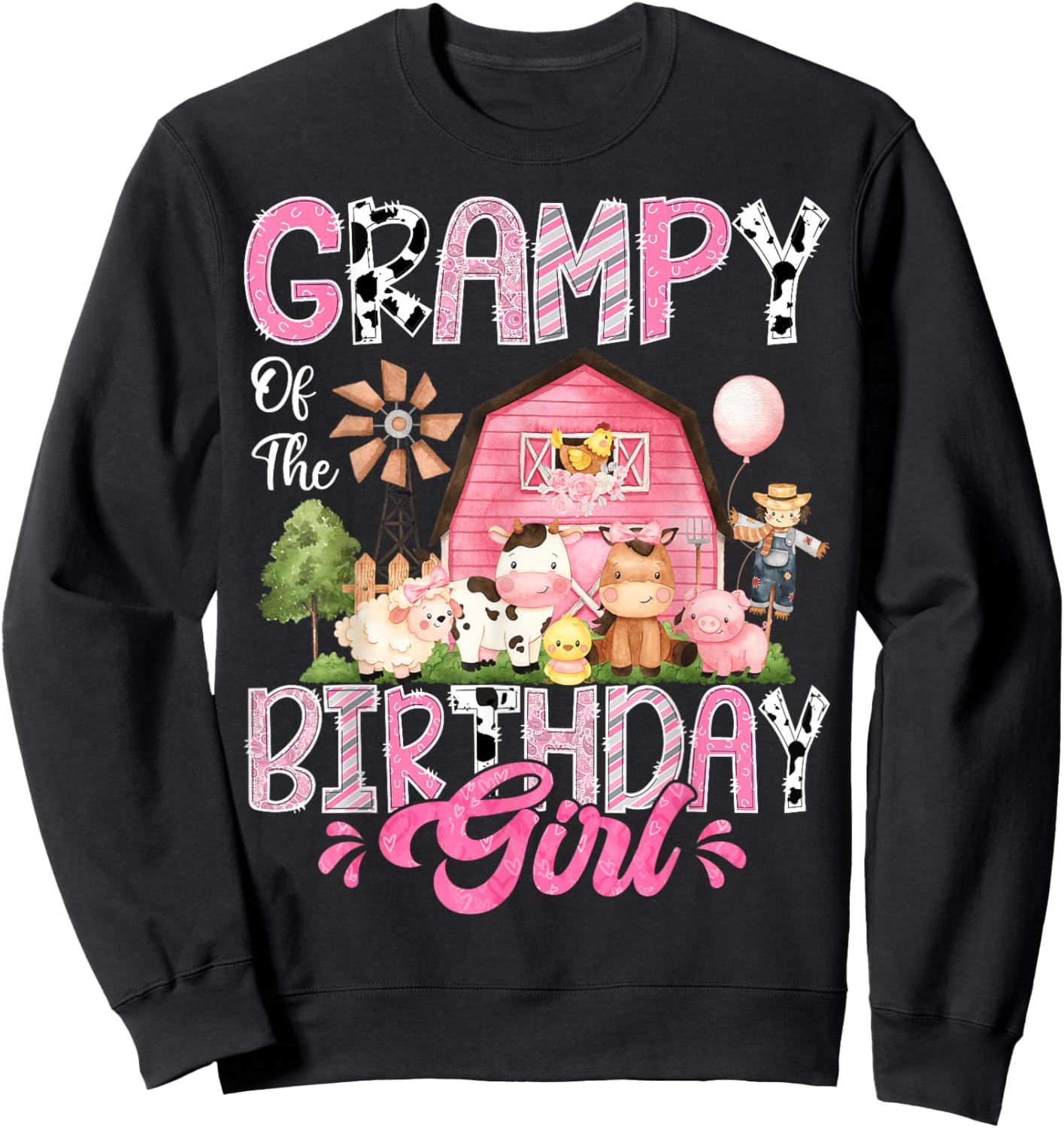 Grampy Of The Birthday Girl Pink Farm Cow First Birthday Sweatshirt - Sweatshirt | Black