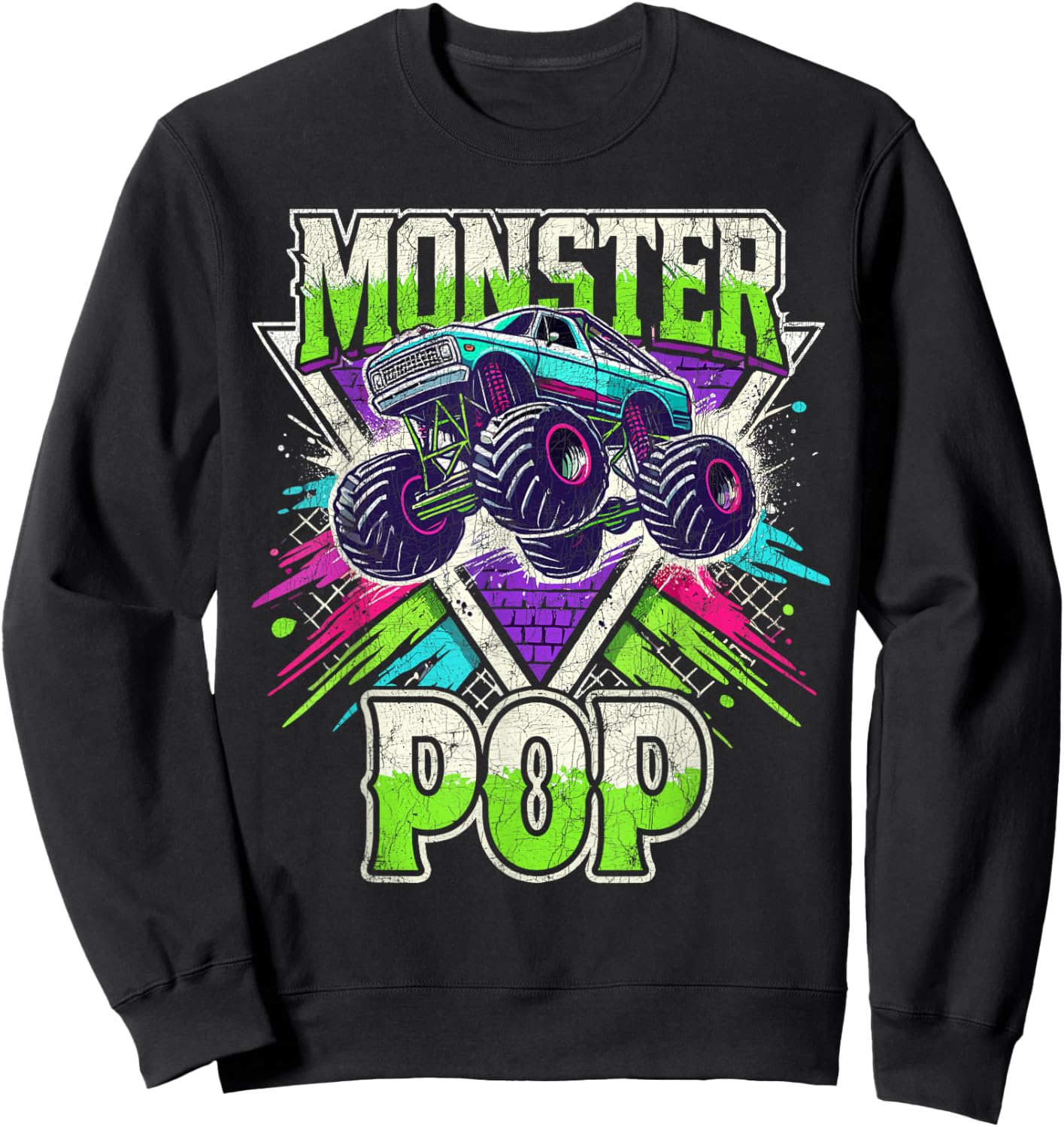 Matching Monster Truck Costume, Jam Birthday Monster Pop Sweatshirt - Sweatshirt | Black