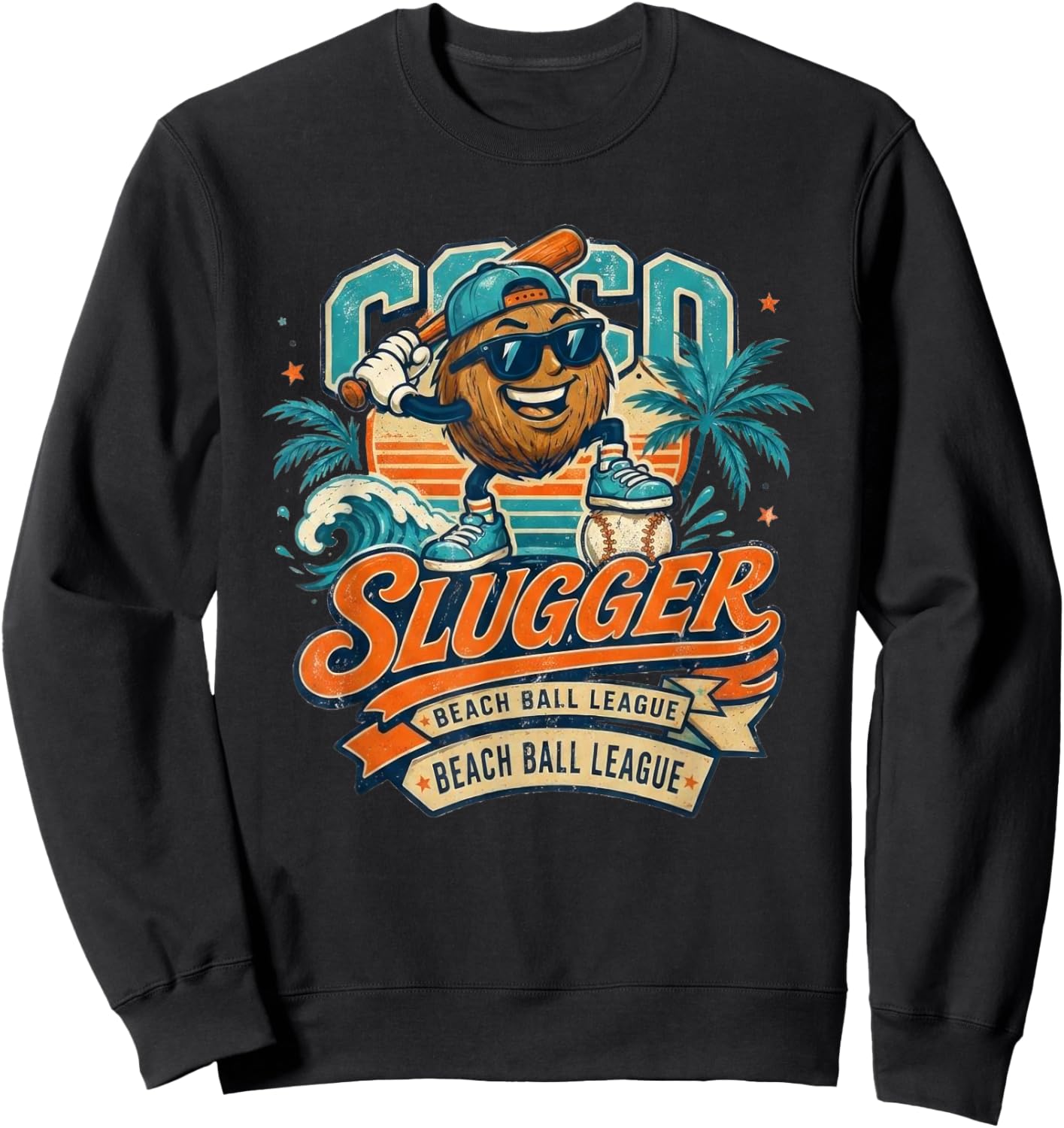 Coco Slugger Baseball Retro Coconut Sports Beach Ball Summer Sweatshirt - Sweatshirt | Black