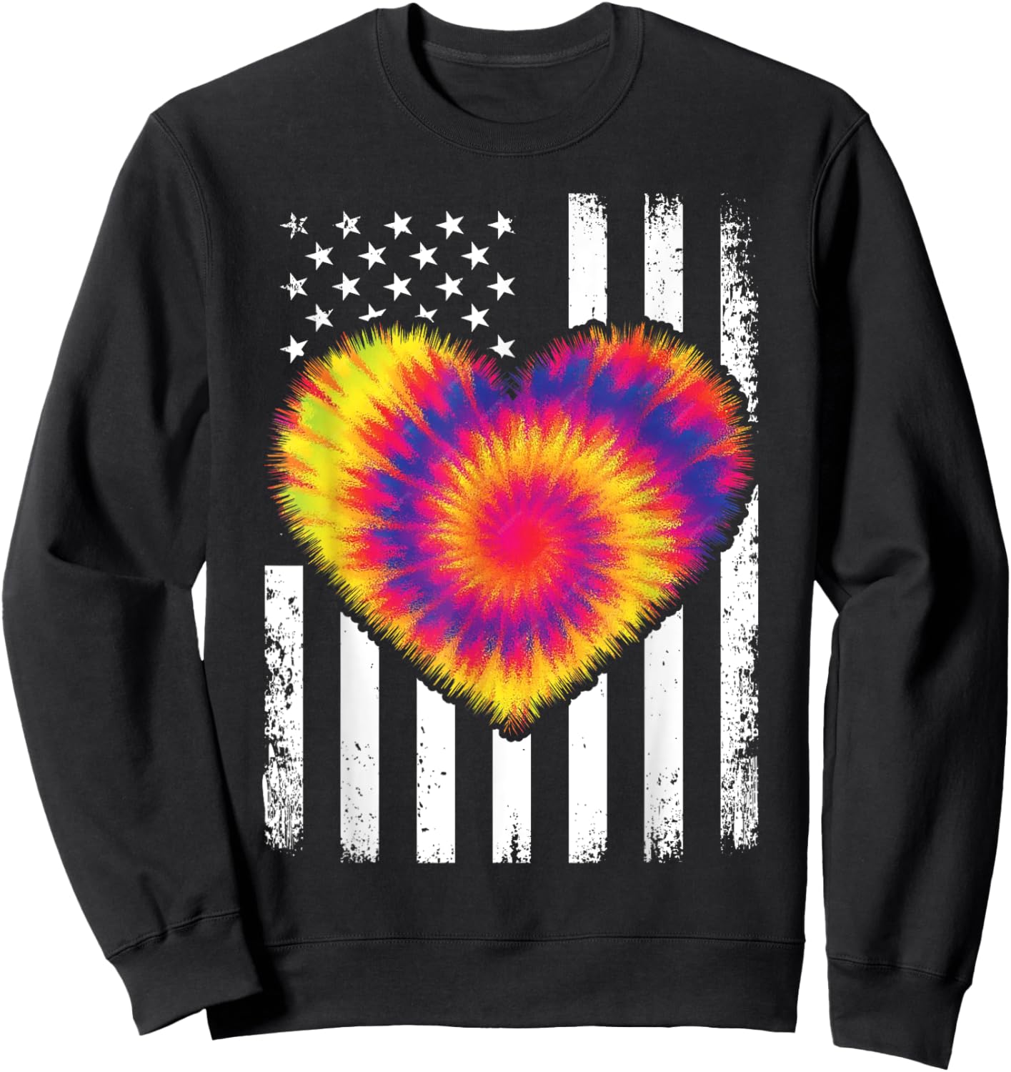 Tie Dye Heart Usa Flag Colors White, Red & Blue 4th of July Sweatshirt - Sweatshirt | Black