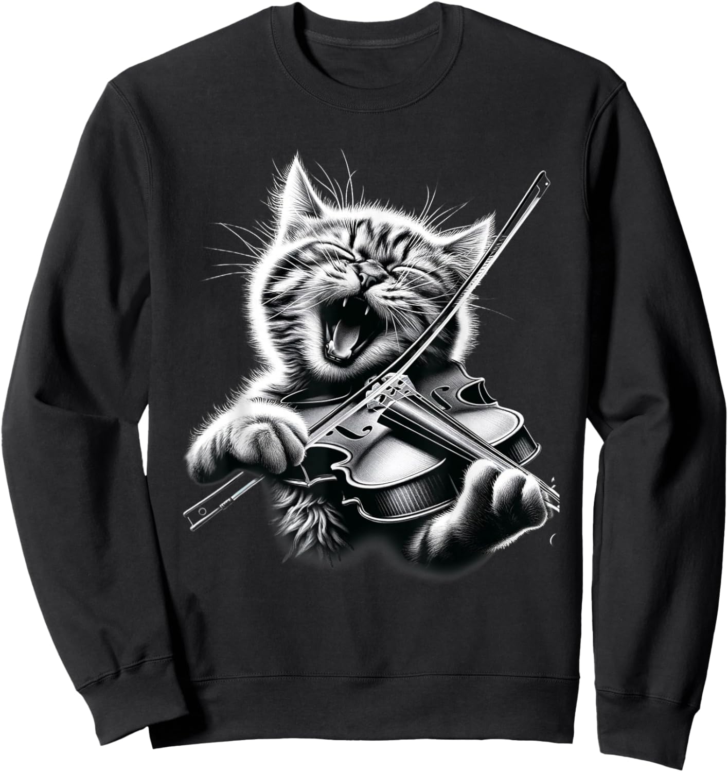 Funny Orchestra Musician Violinist Rock Cat Playing Violin Sweatshirt - Sweatshirt | Black
