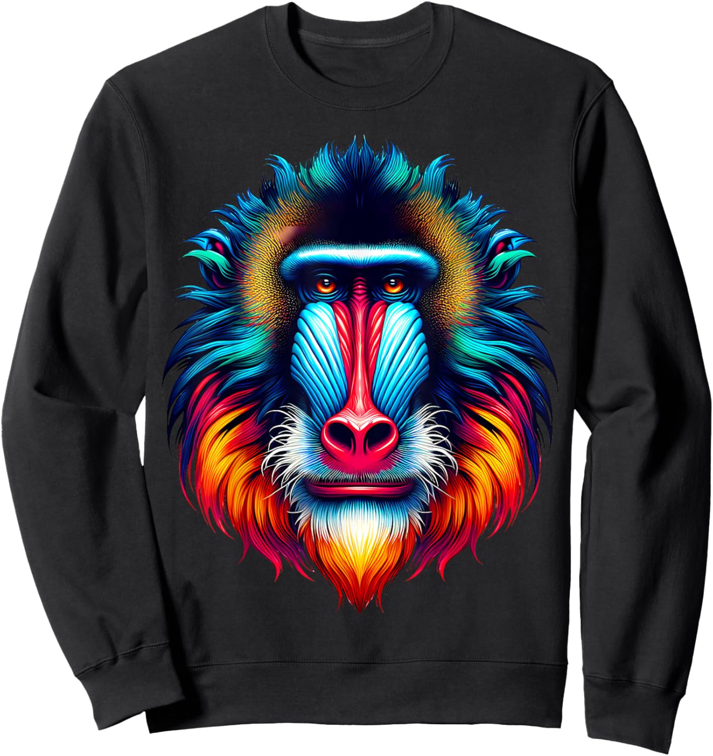 Cool Mandrill Monkey Spirit Animal Illustration Tie Dye Art Sweatshirt - Sweatshirt | Black