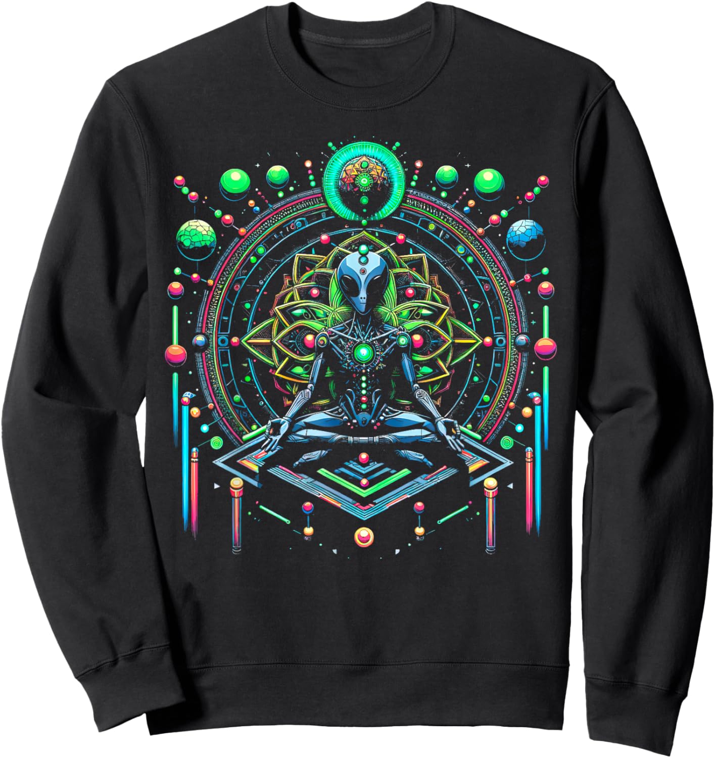 Meditation Alien with Geometric Pattern Art Sweatshirt - Sweatshirt | Black