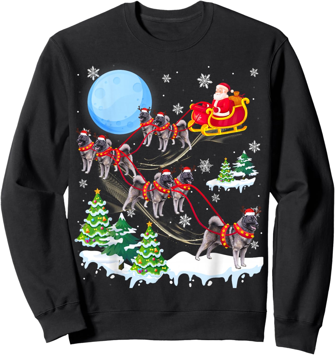 Norwegian Elkhound Reindeer Christmas Dog Riding Santa Sweatshirt - Sweatshirt | Black