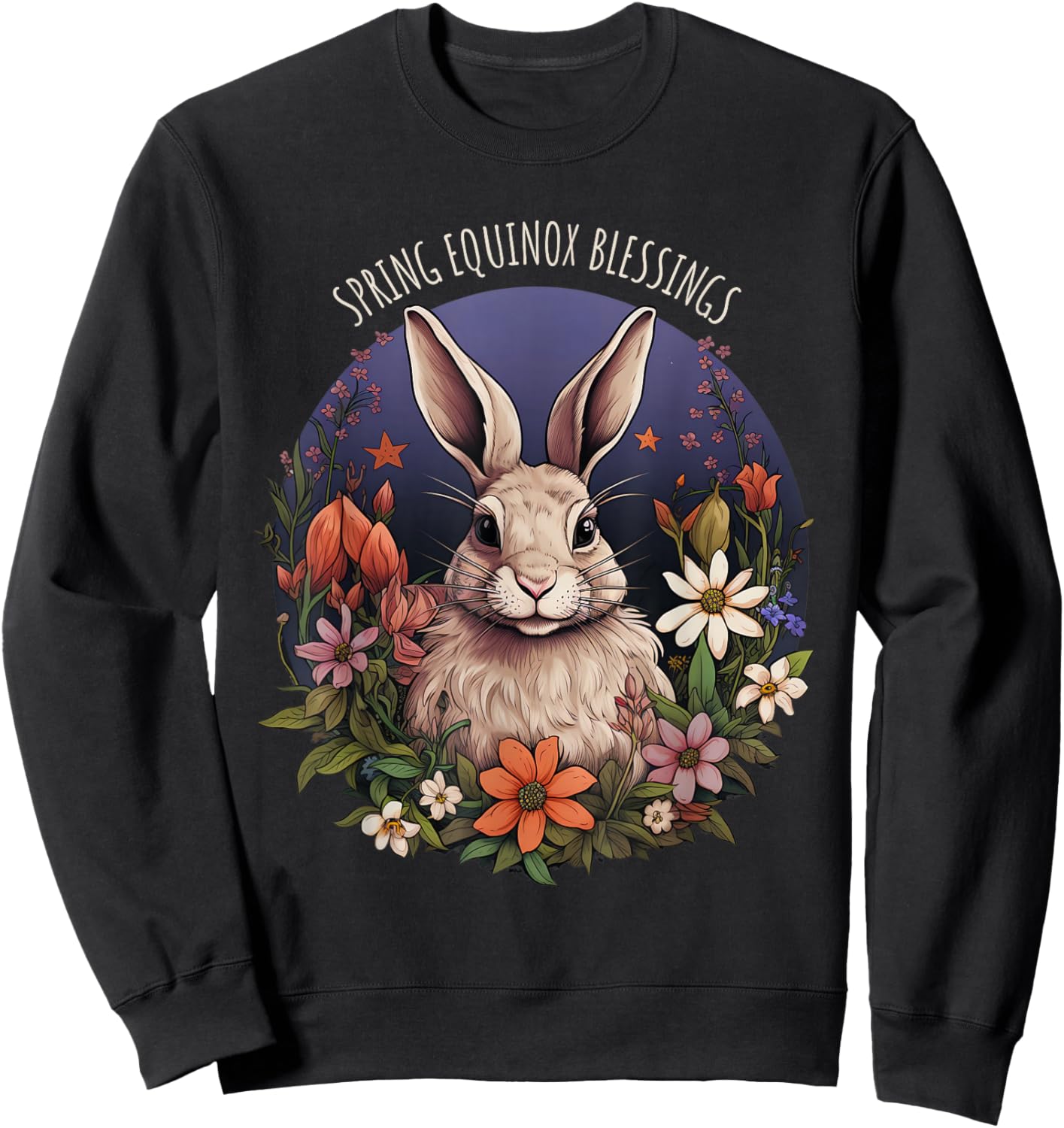 Spring Equinox Blessings Bunny Floral Pagan Nature Art Sweatshirt - Sweatshirt | Black