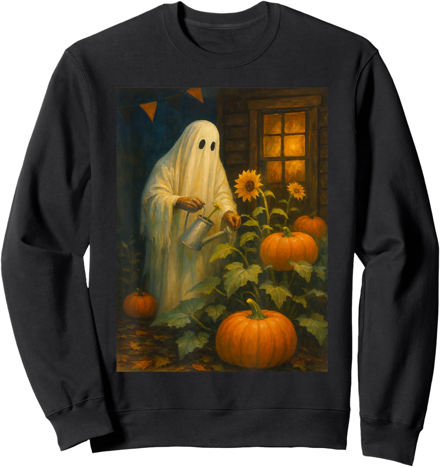Vintage Floral Ghost Halloween Ghost in The Forest Gothic Sweatshirt - Sweatshirt | Black