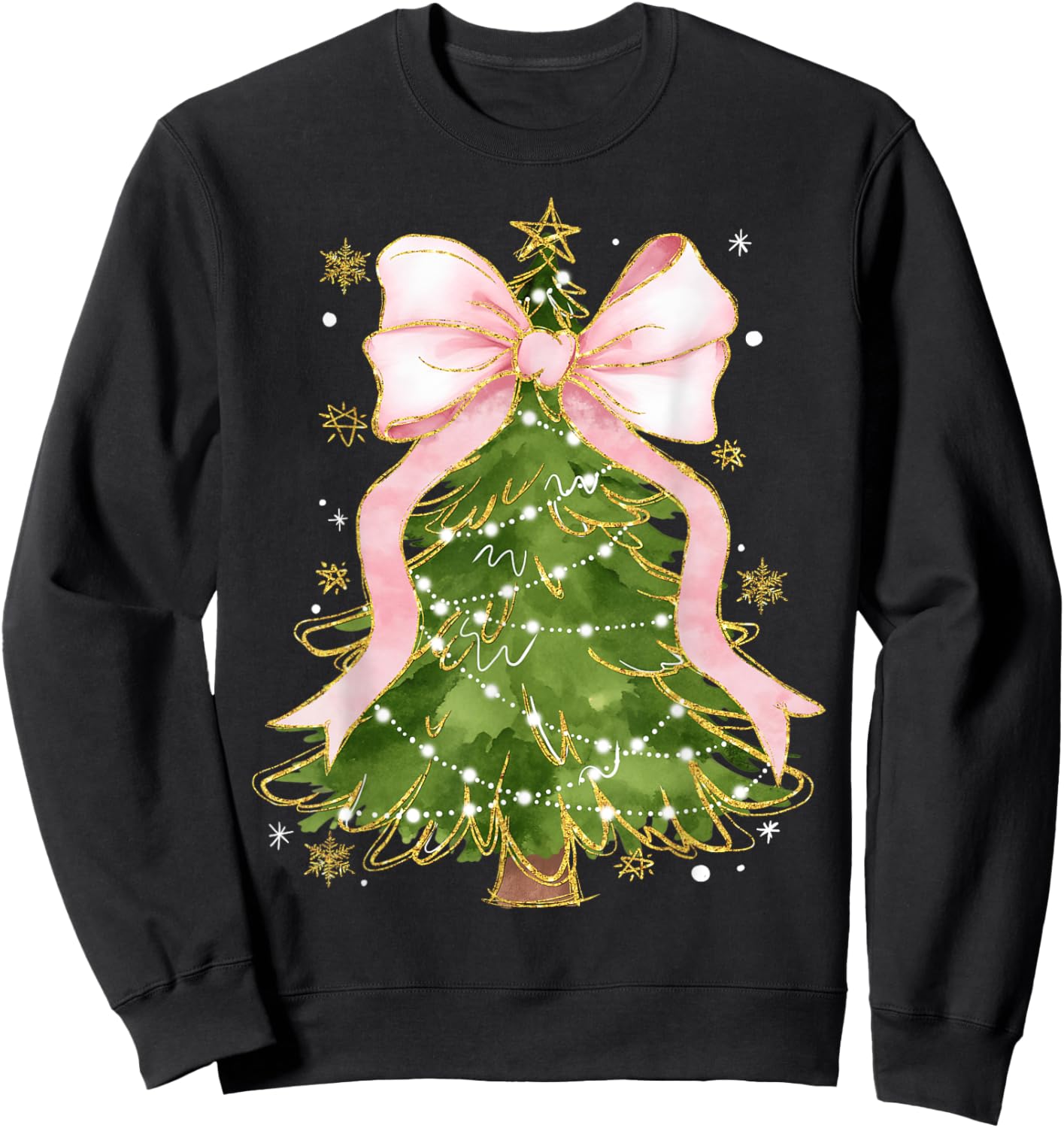 Coquette Bow Christmas Tree Xmas Holiday Girly Outfit Women Sweatshirt - Sweatshirt | Black