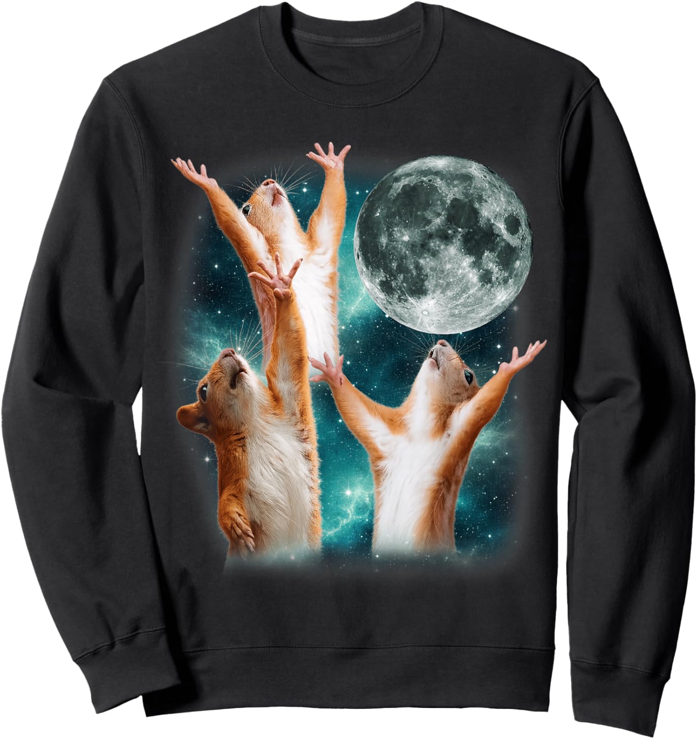 Funny Squirrel Moon Cute 3 Squirrel in The Night Weird Meme Sweatshirt - Sweatshirt | Black