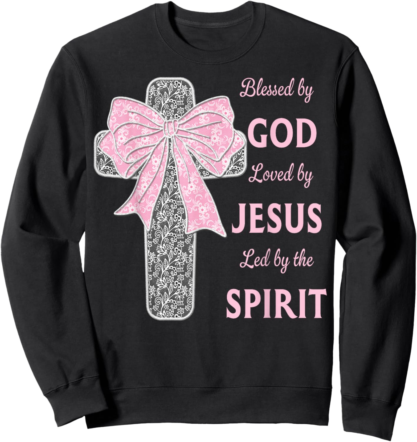 Blessed by God Loved by Jesus Coquette Cross Christian Sweatshirt - Sweatshirt | Black